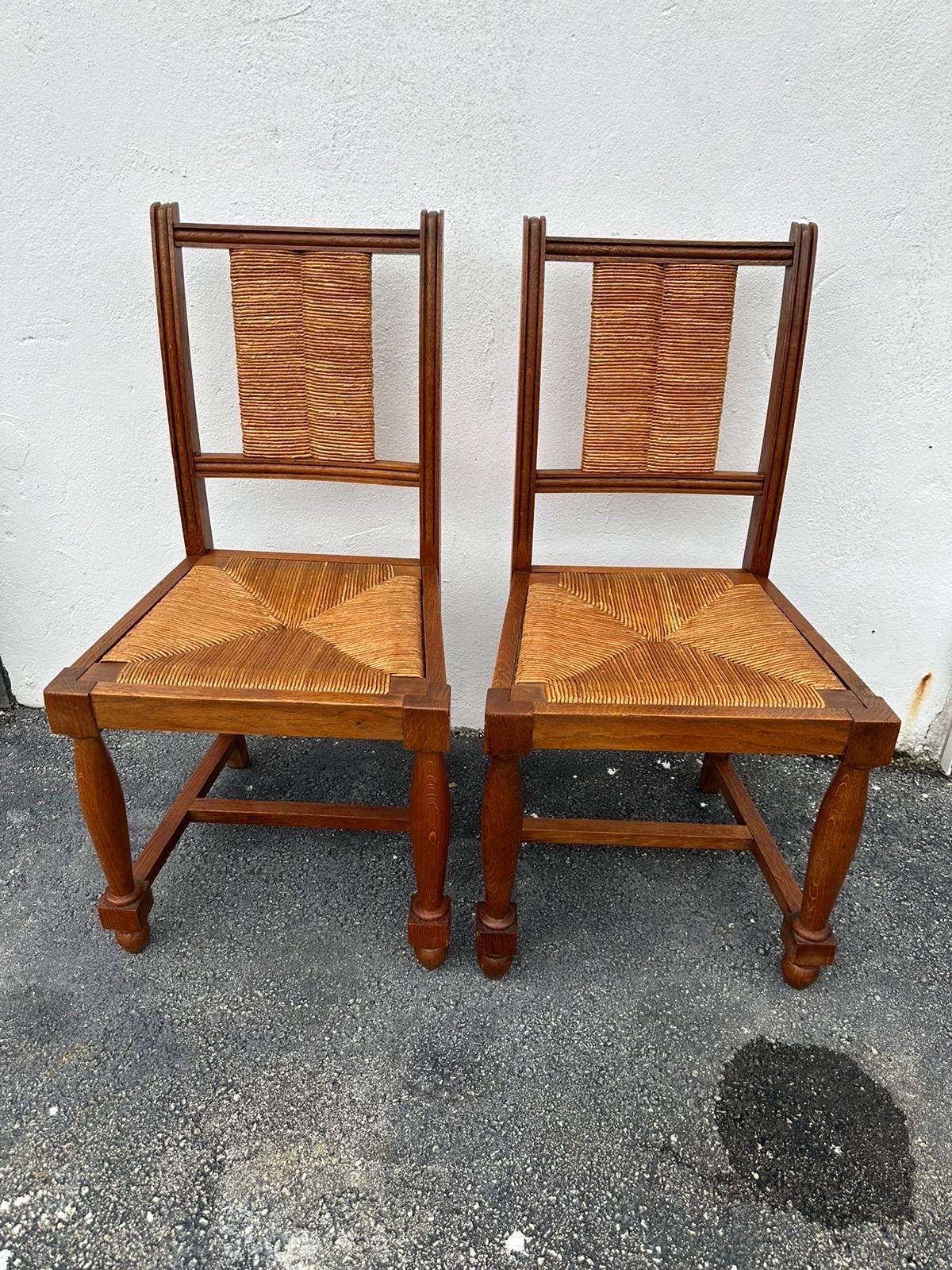 Charles Dudouyt Set of Six (6) Rush and Walnut Dining Chairs For Sale 2