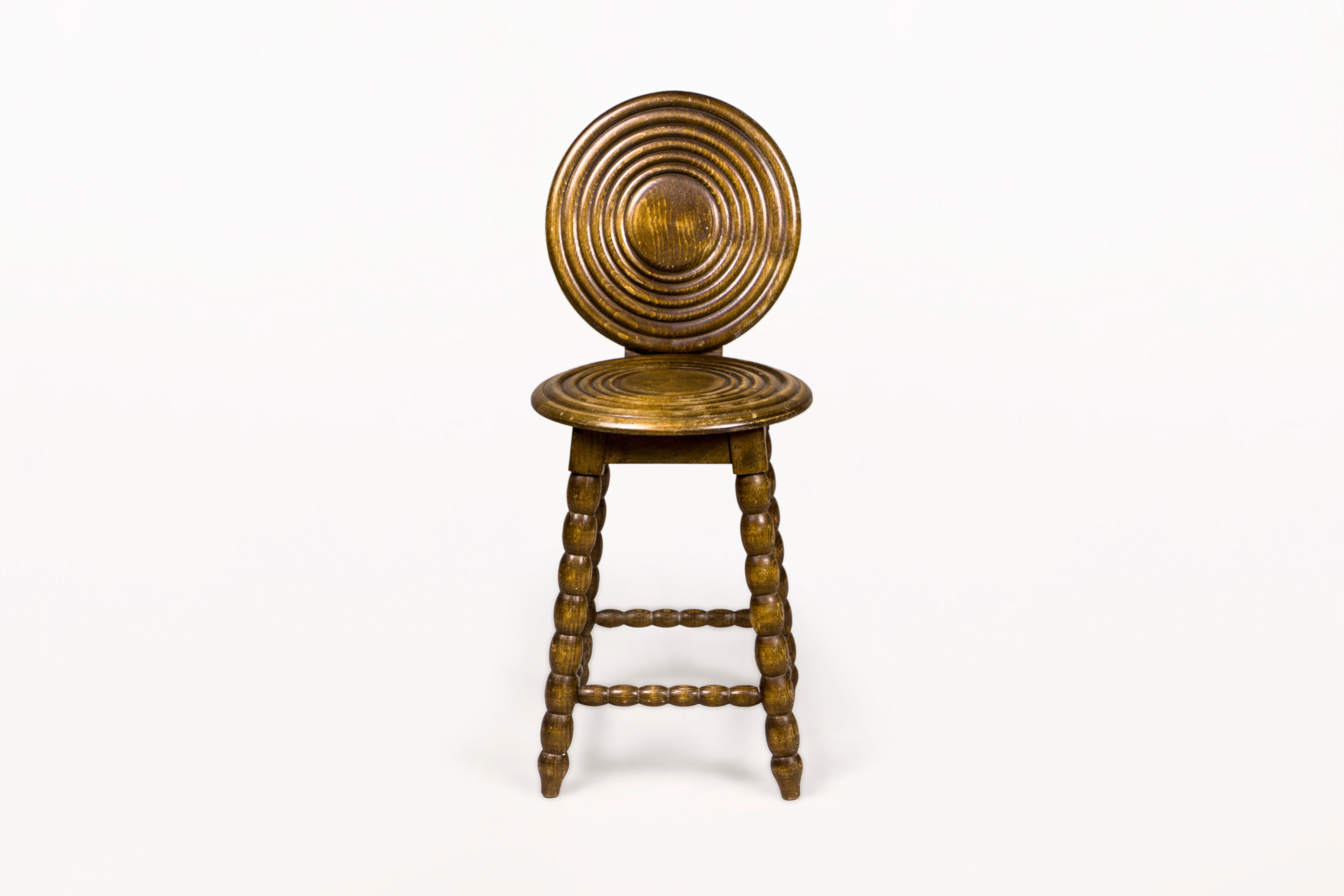 DESCRIPTION: Charles Dudouyt Side Chair, Circa 1930 France.
Very decorative piece made with sculpted and carved oak.

CONDITION: Good condition. Wear consistent with age and use. 

DIMENSIONS: Height: 74cm (29in) Width: 32cm (12.5in) Depth: 37cm