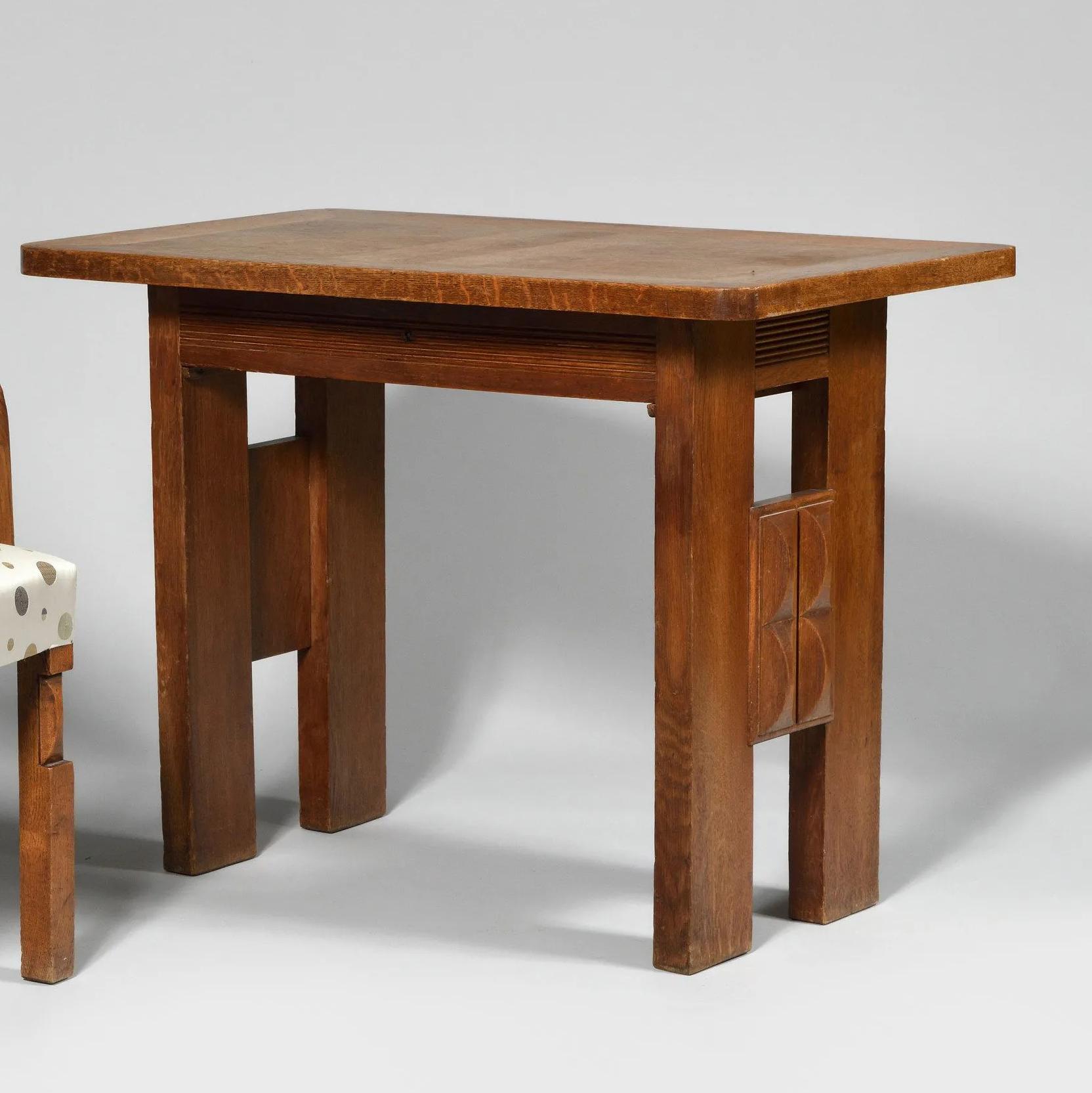 Charles Dudouyt, small desk table and its oak armchair, circa 1935.
