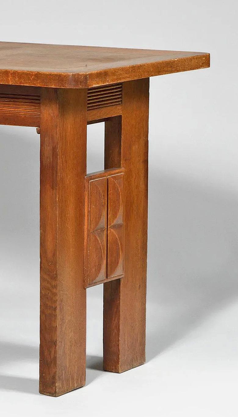 French Charles Dudouyt, Small Desk Table and Its Oak Armchair, circa 1935