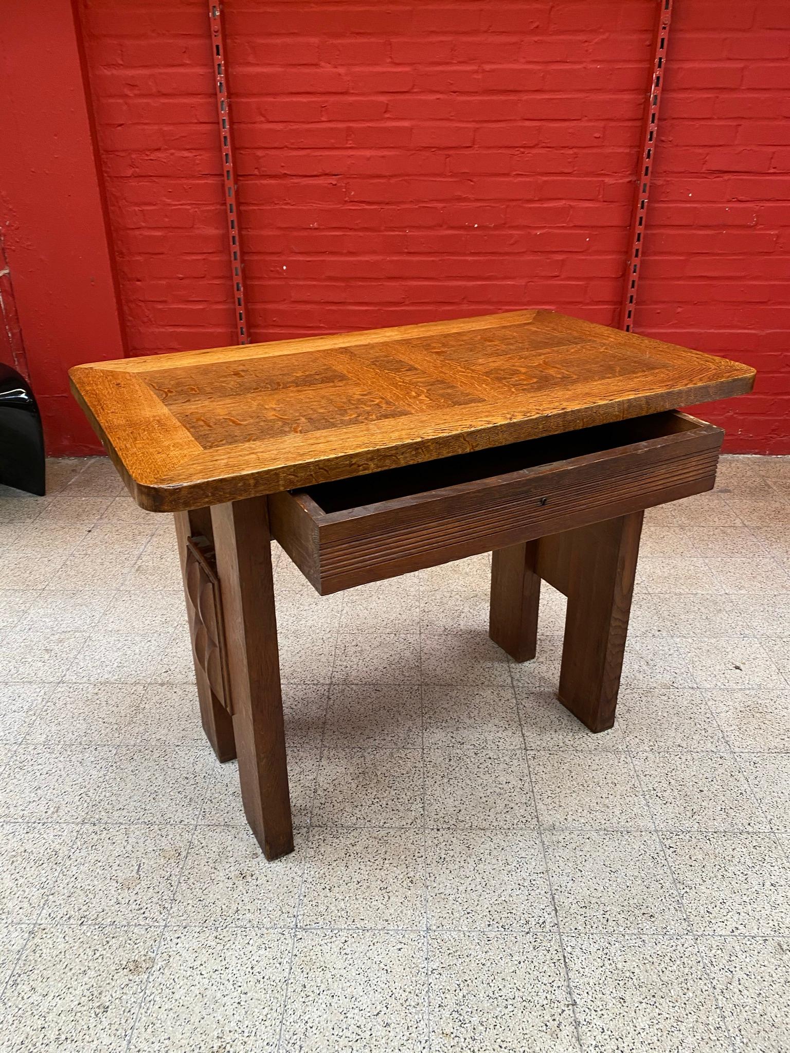 Mid-20th Century Charles Dudouyt, Small Desk Table and Its Oak Armchair, circa 1935