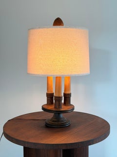 Charles Dudouyt Solid Oak Table Lamp, French neo-rustic design(Circa 1940)