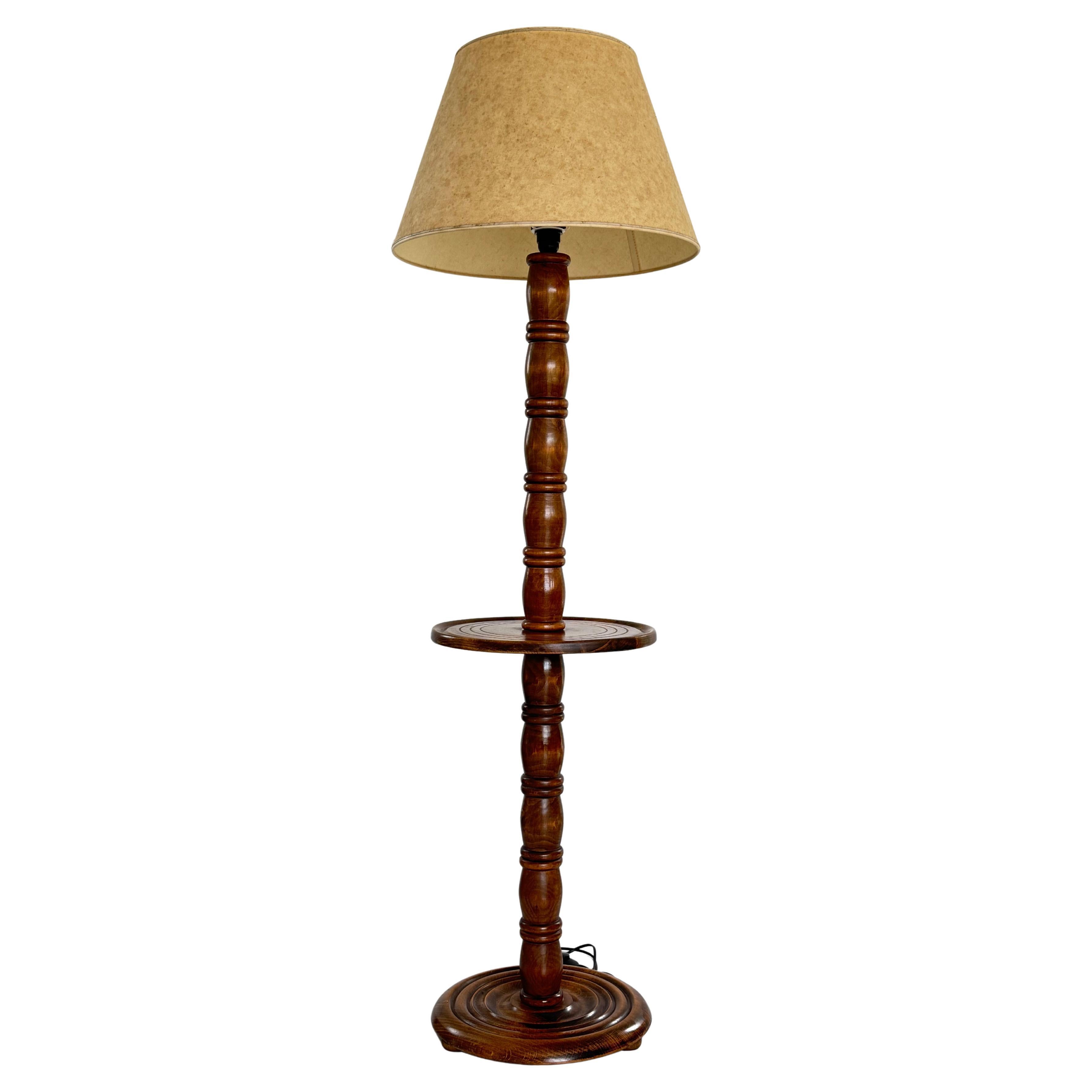 Charles Dudouyt Solid Walnut Floor Lamp - 1940s French Design