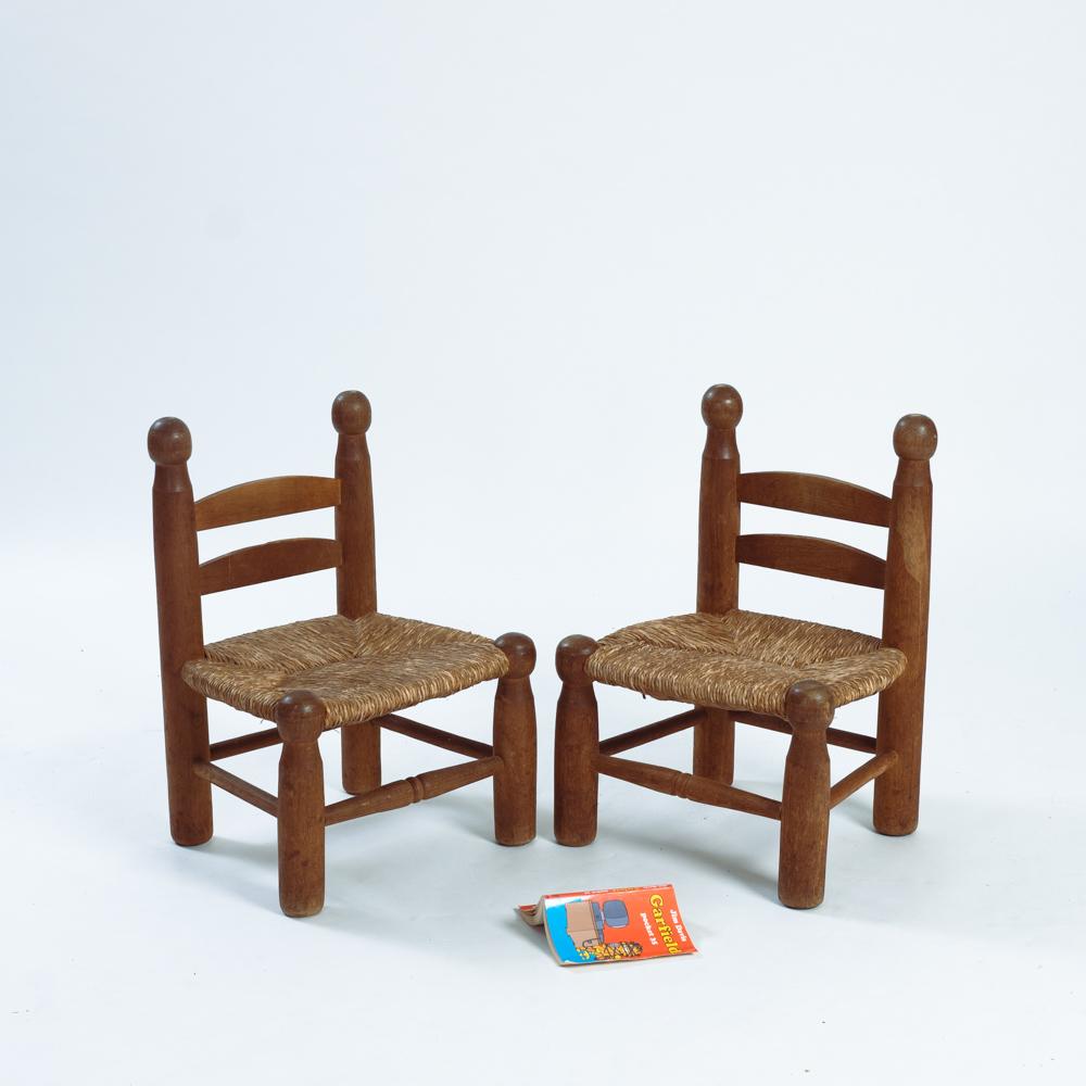 Européen Chaises basses en chêne paillé de style Charles Dudouyt, années 1960 en vente
