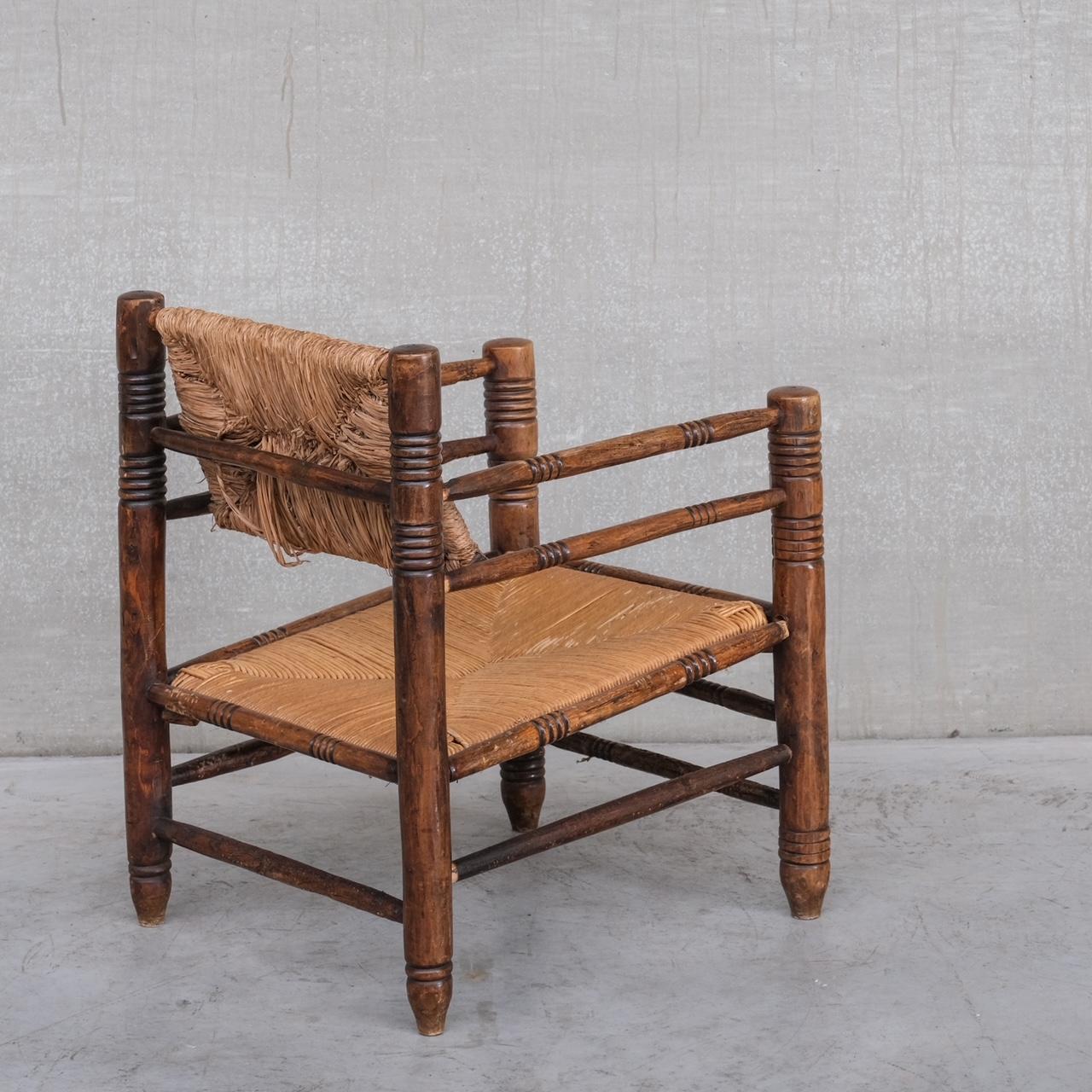 Mid-Century Modern Charles Dudouyt Style Mid-Century Rush Oak French Armchair For Sale