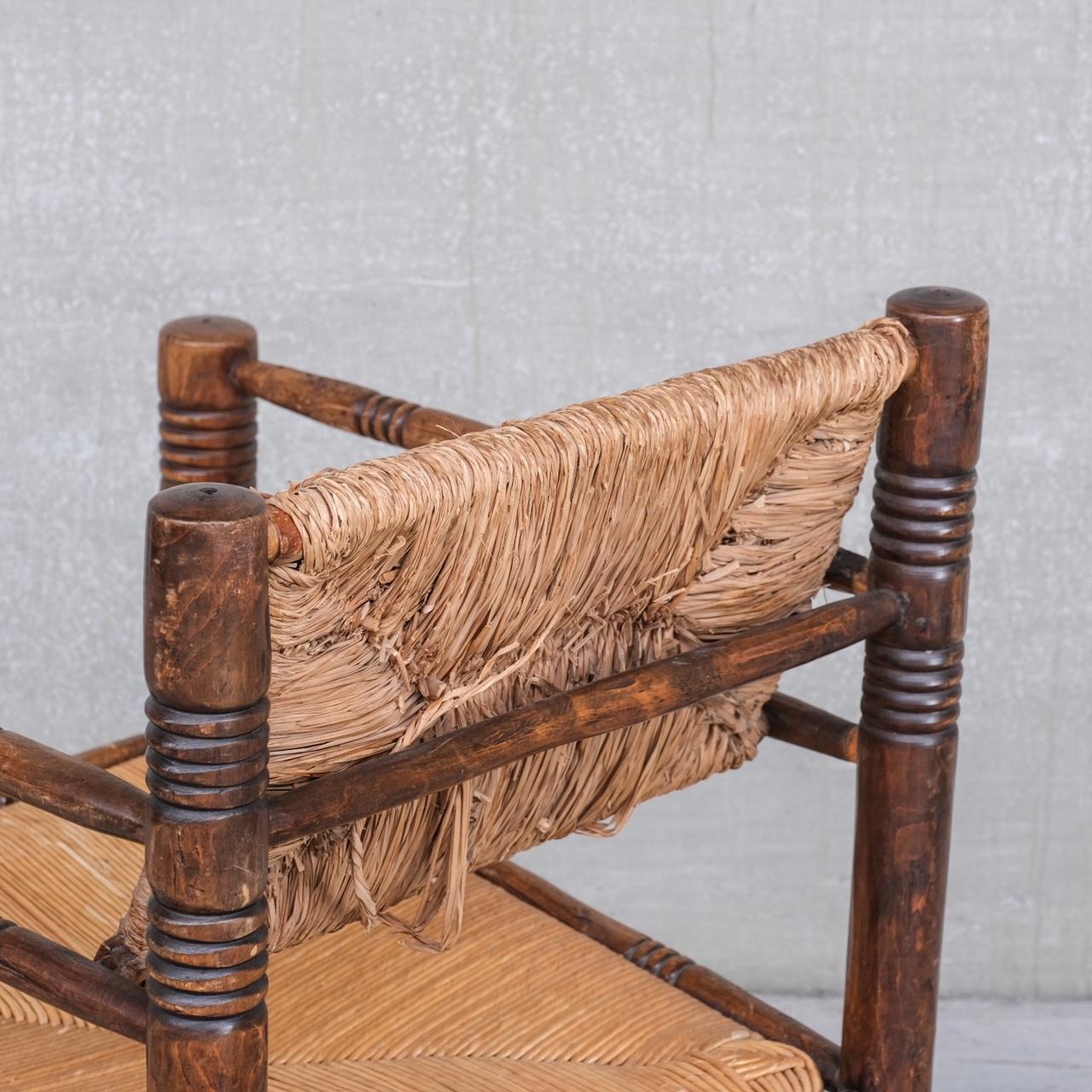 Mid-20th Century Charles Dudouyt Style Mid-Century Rush Oak French Armchair For Sale