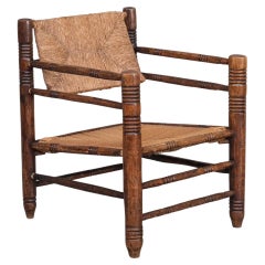 Charles Dudouyt Style Mid-Century Rush Oak French Armchair