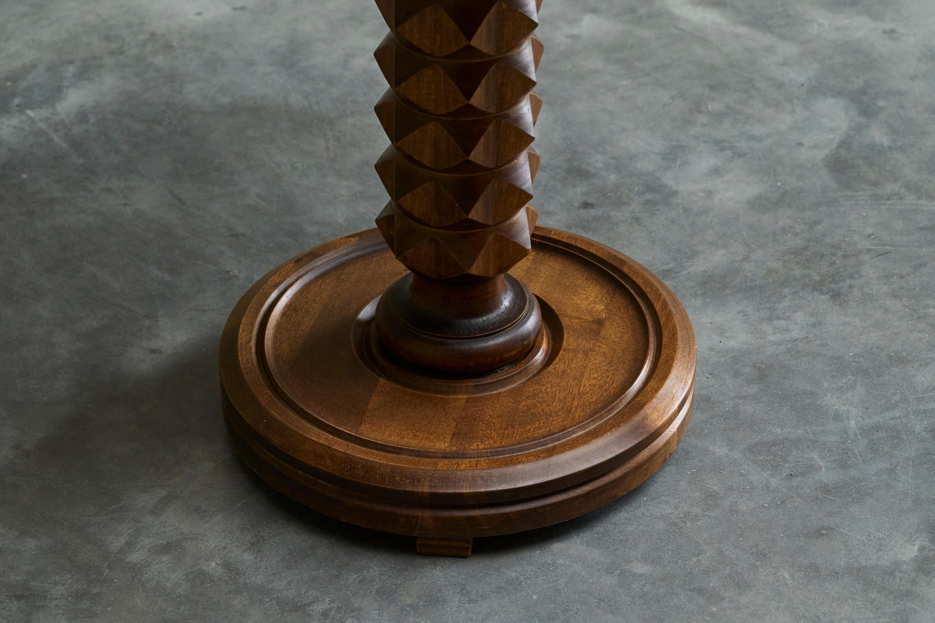 Charles Dudouyt Style Pedestal Side Table in Wood and Red Travertine 1930s For Sale 5