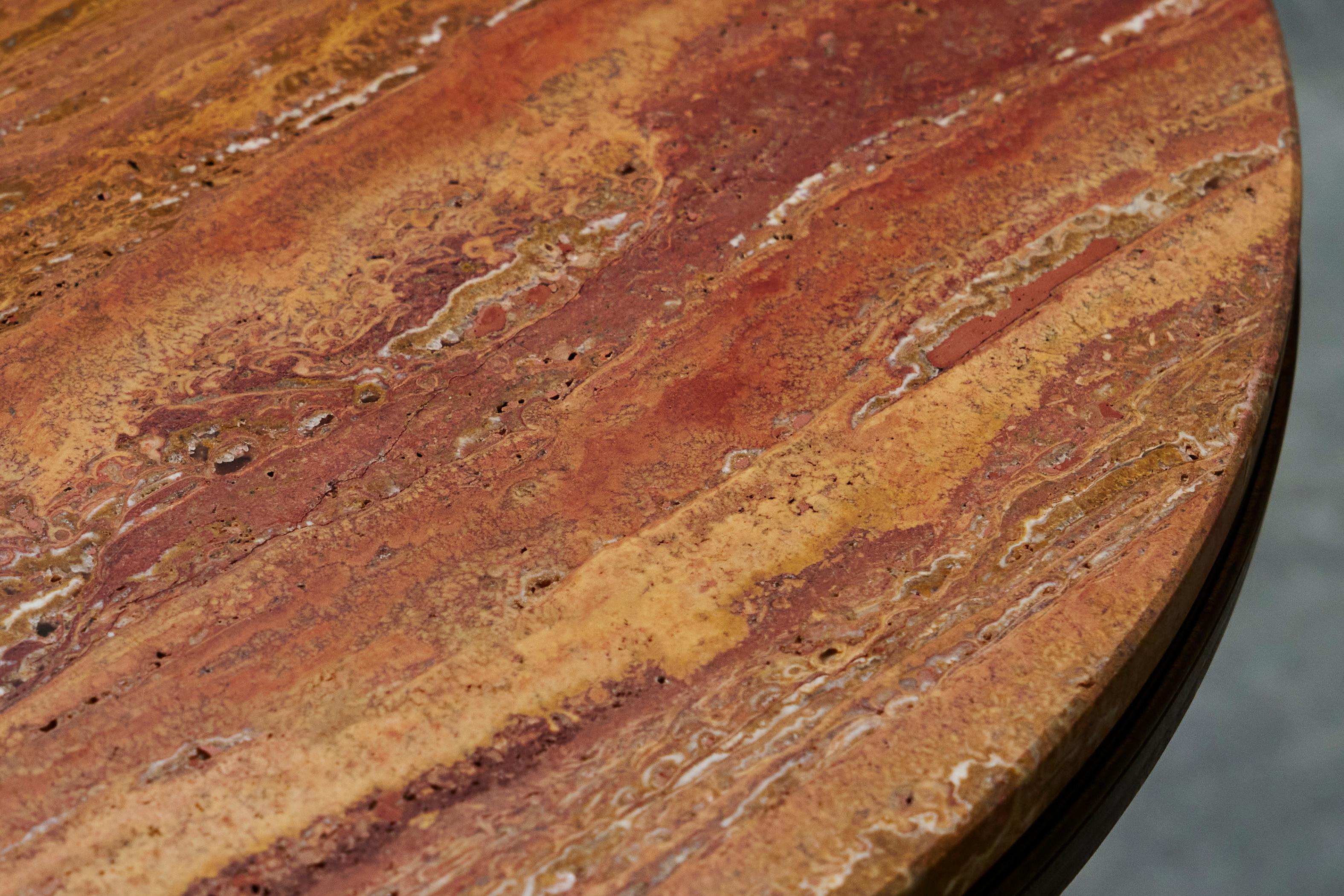 Charles Dudouyt Style Pedestal Side Table in Wood and Red Travertine 1930s For Sale 7