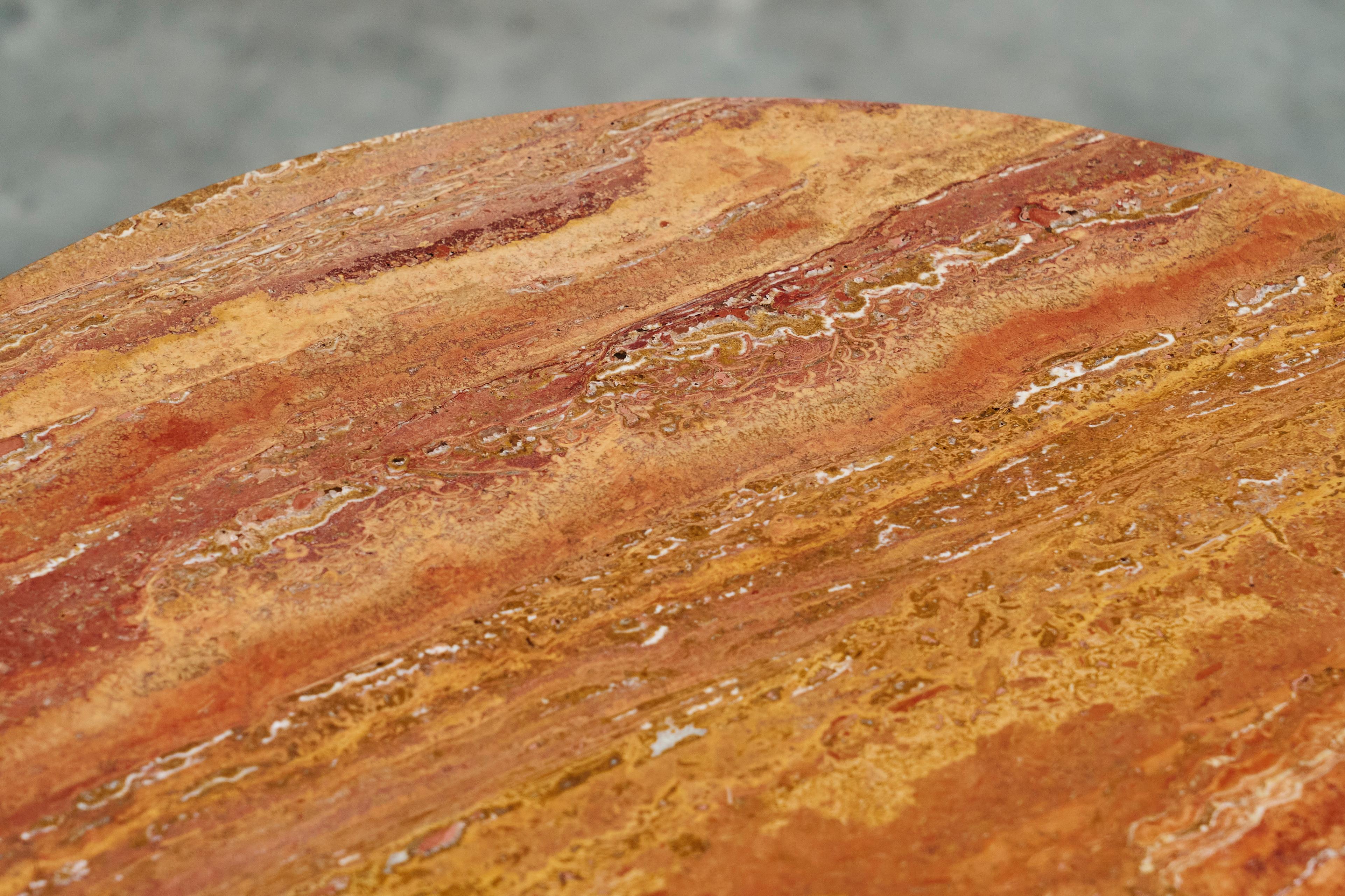 Charles Dudouyt Style Pedestal Side Table in Wood and Red Travertine 1930s For Sale 4