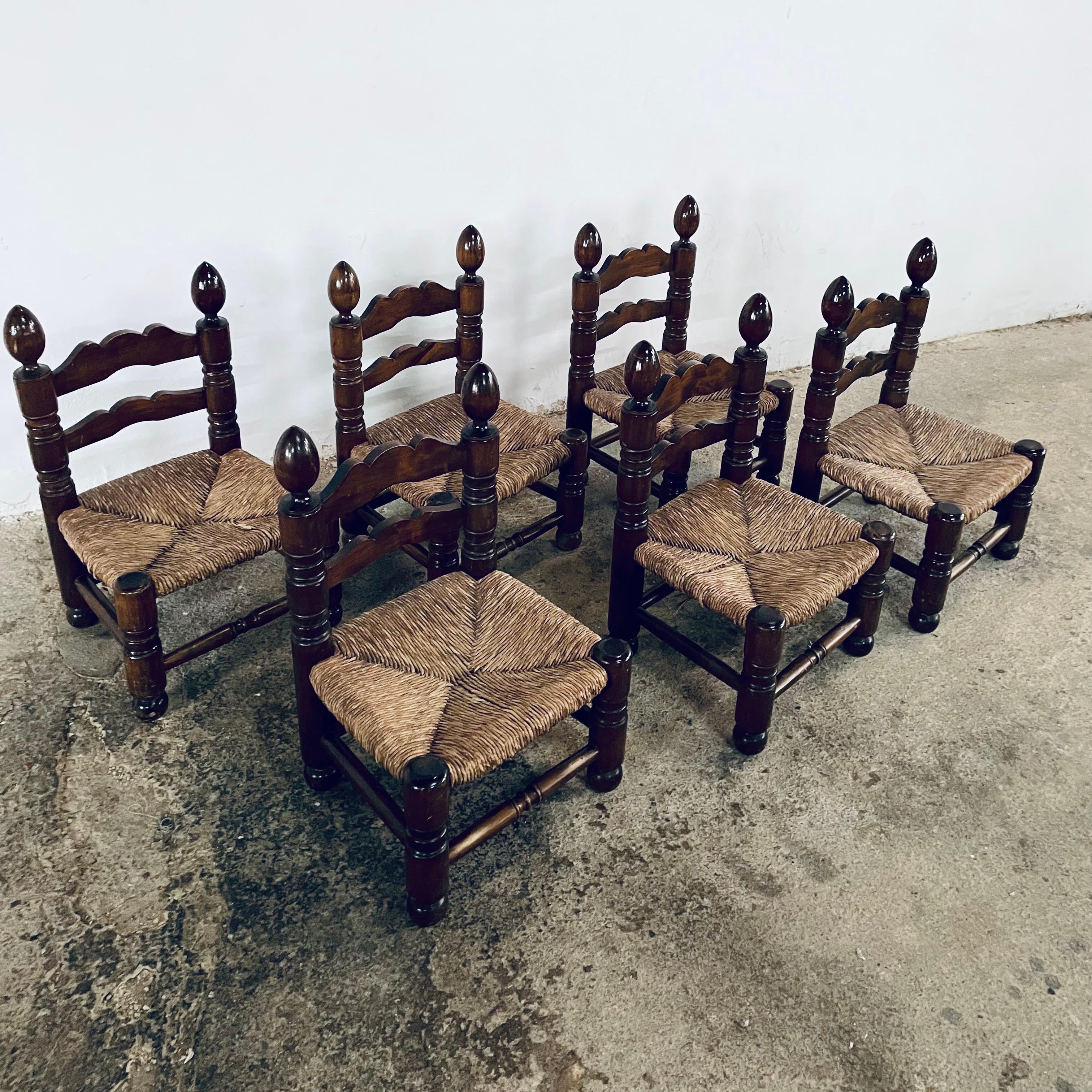 Charles Dudouyt Style Rush Seat Low Chairs, France 1950s In Good Condition For Sale In PEGO, ES