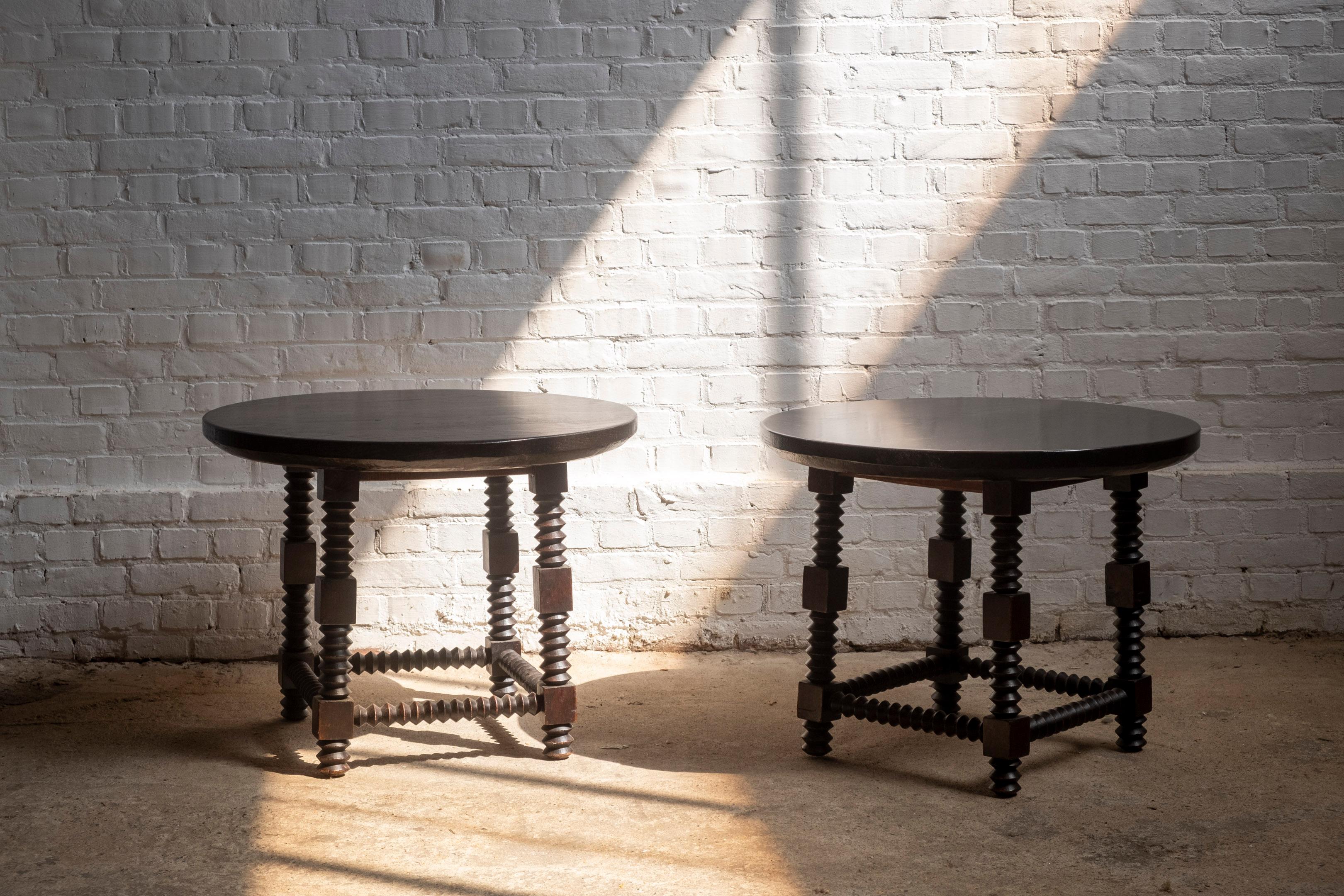 Rustic Charles Dudouyt Style Side Tables, Mid-20th Century, France
