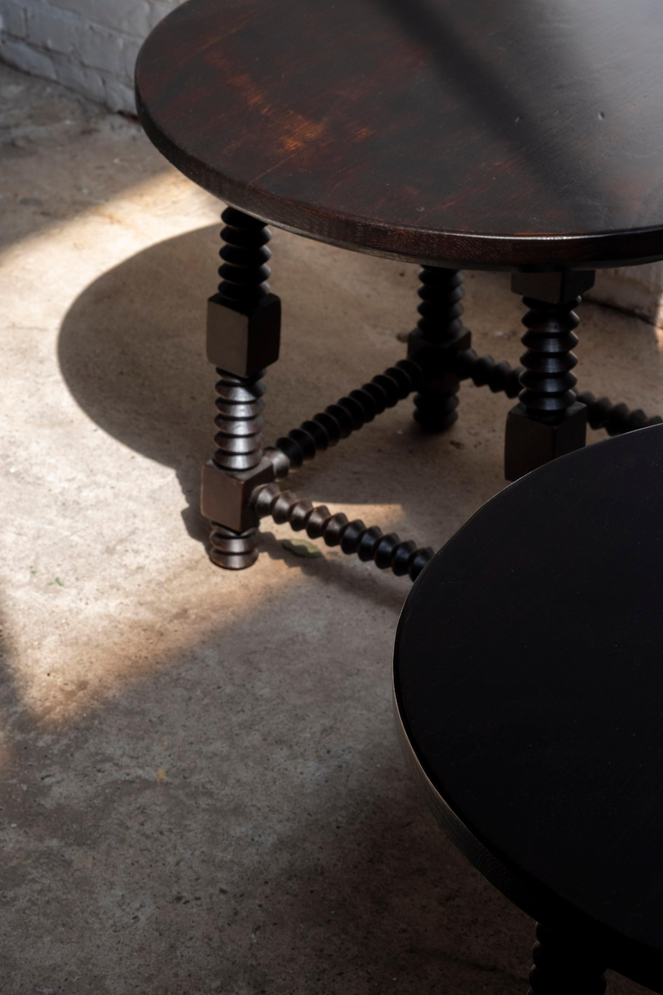Oak Charles Dudouyt Style Side Tables, Mid-20th Century, France