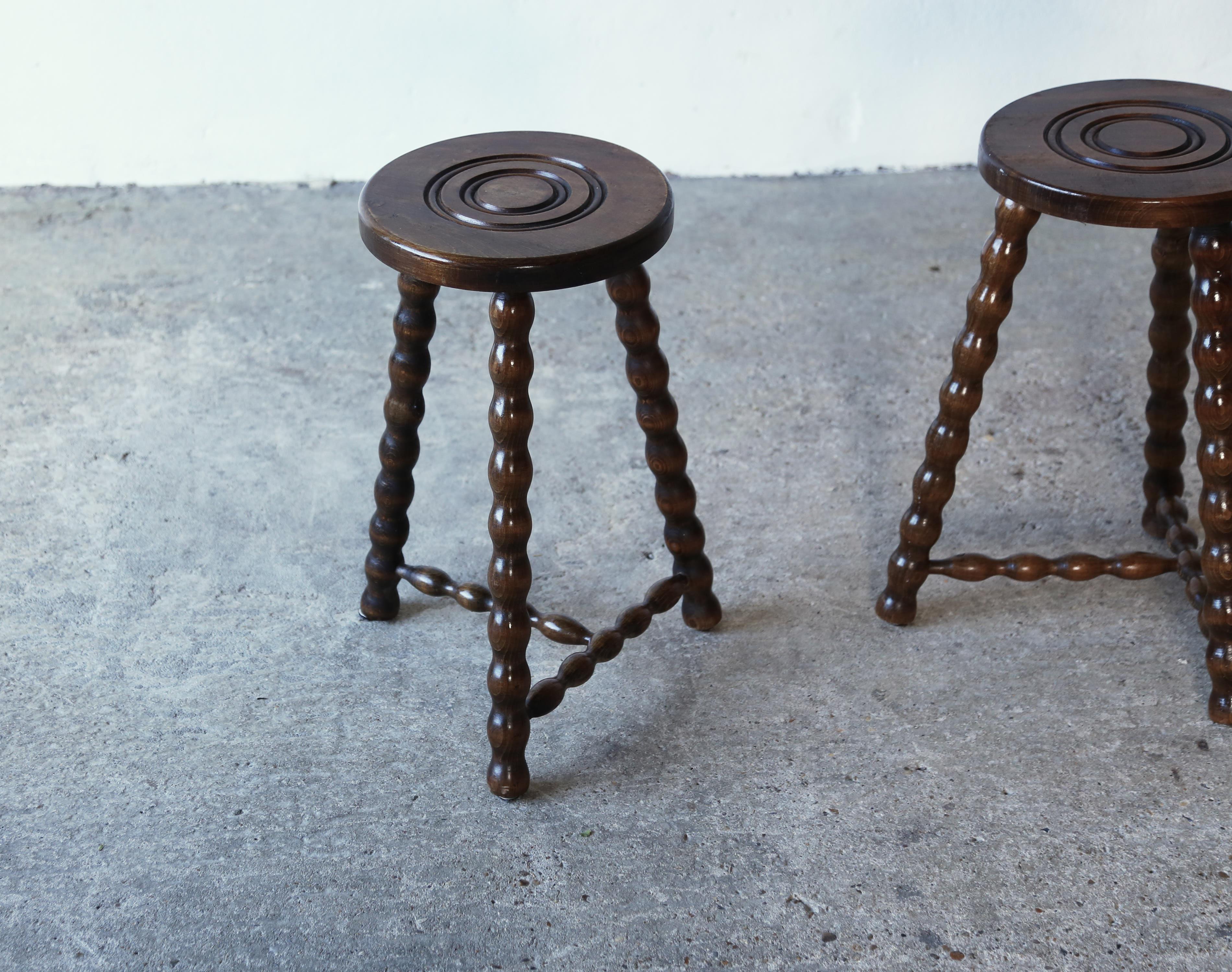 Wood Charles Dudouyt Style Stools, France, 1950s For Sale