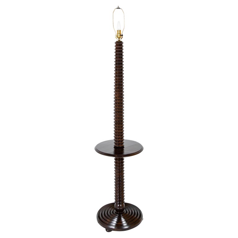 Charles Dudouyt Turned Wood Floor Lamp with Shelf Charles Dudouyt Turned Wood Floor Lamp with Shelf