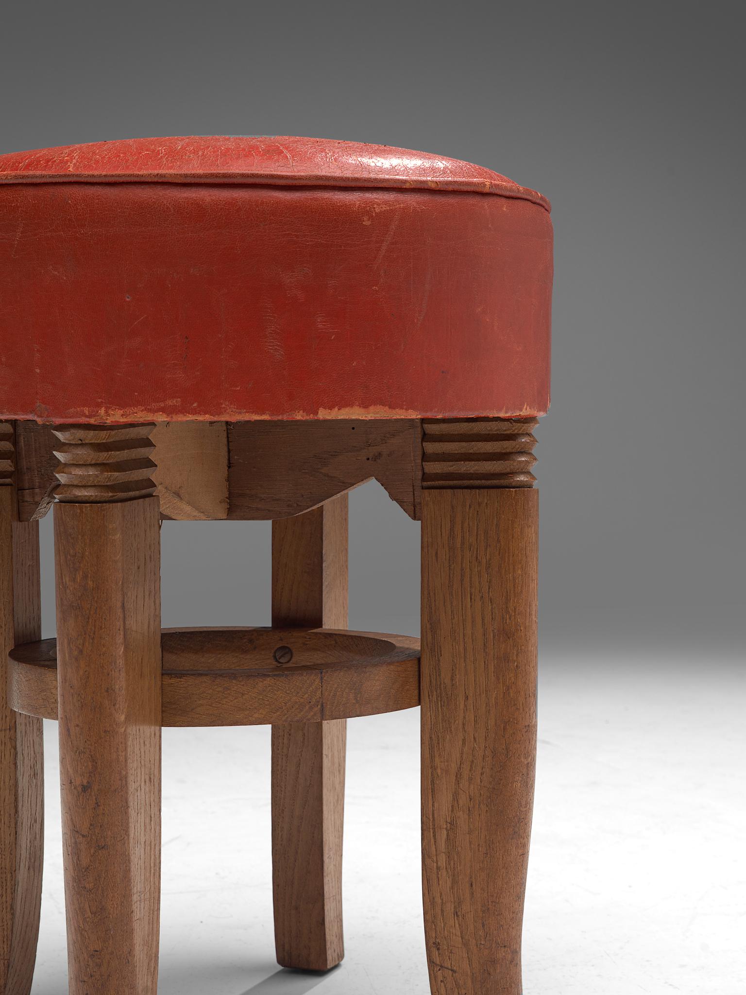 Charles Dudouyt Two Stools in Red Leather In Good Condition In Waalwijk, NL