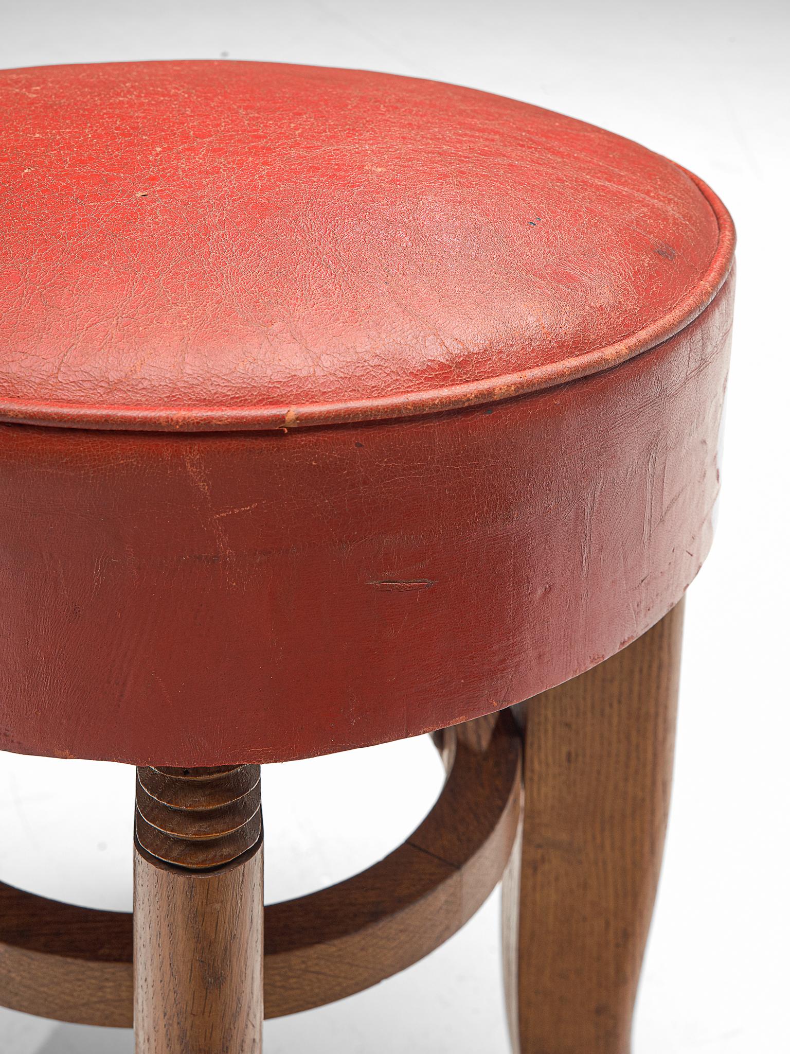 Mid-20th Century Charles Dudouyt Two Stools in Red Leather