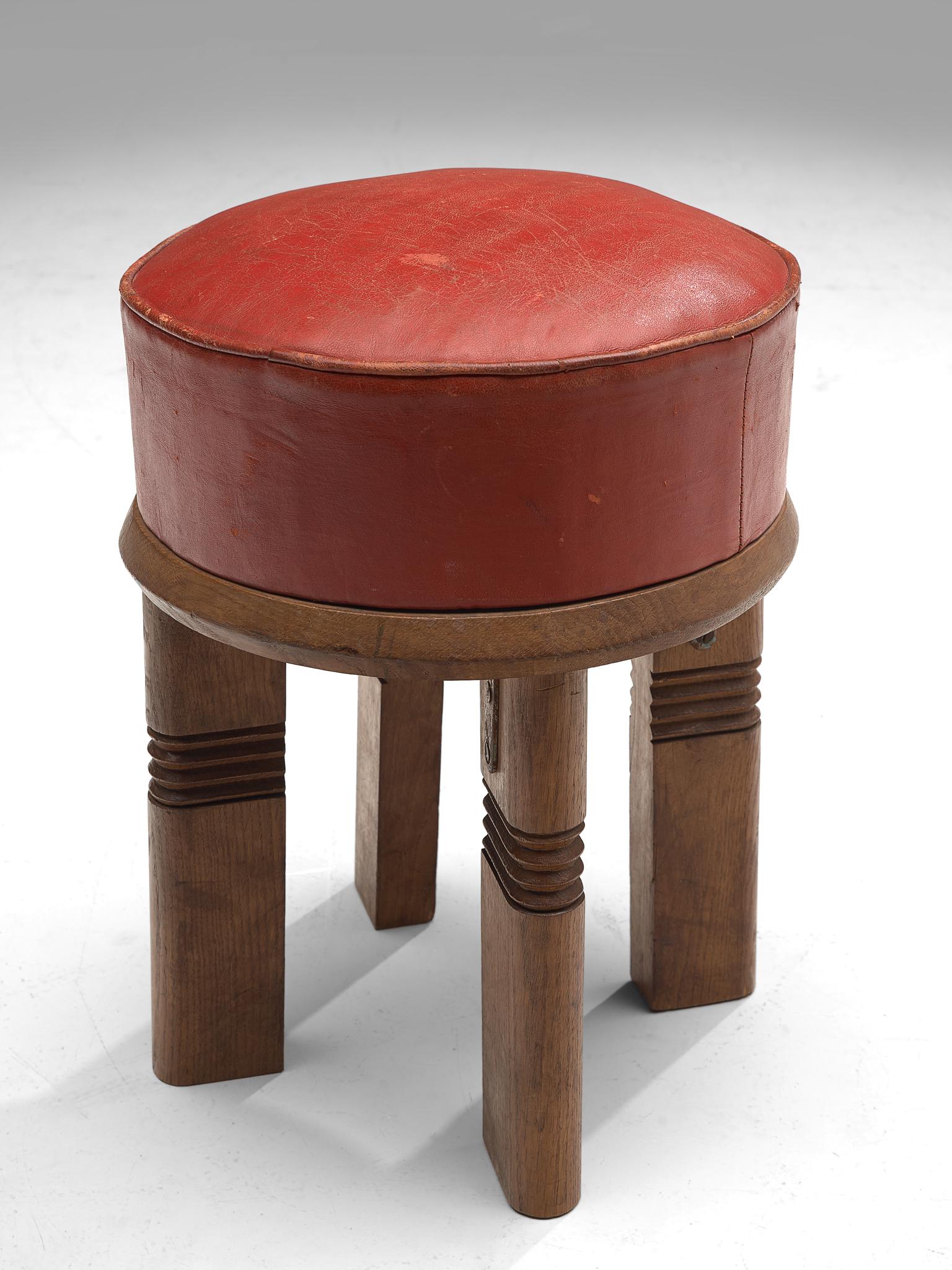 Charles Dudouyt Two Stools in Red Leather 1