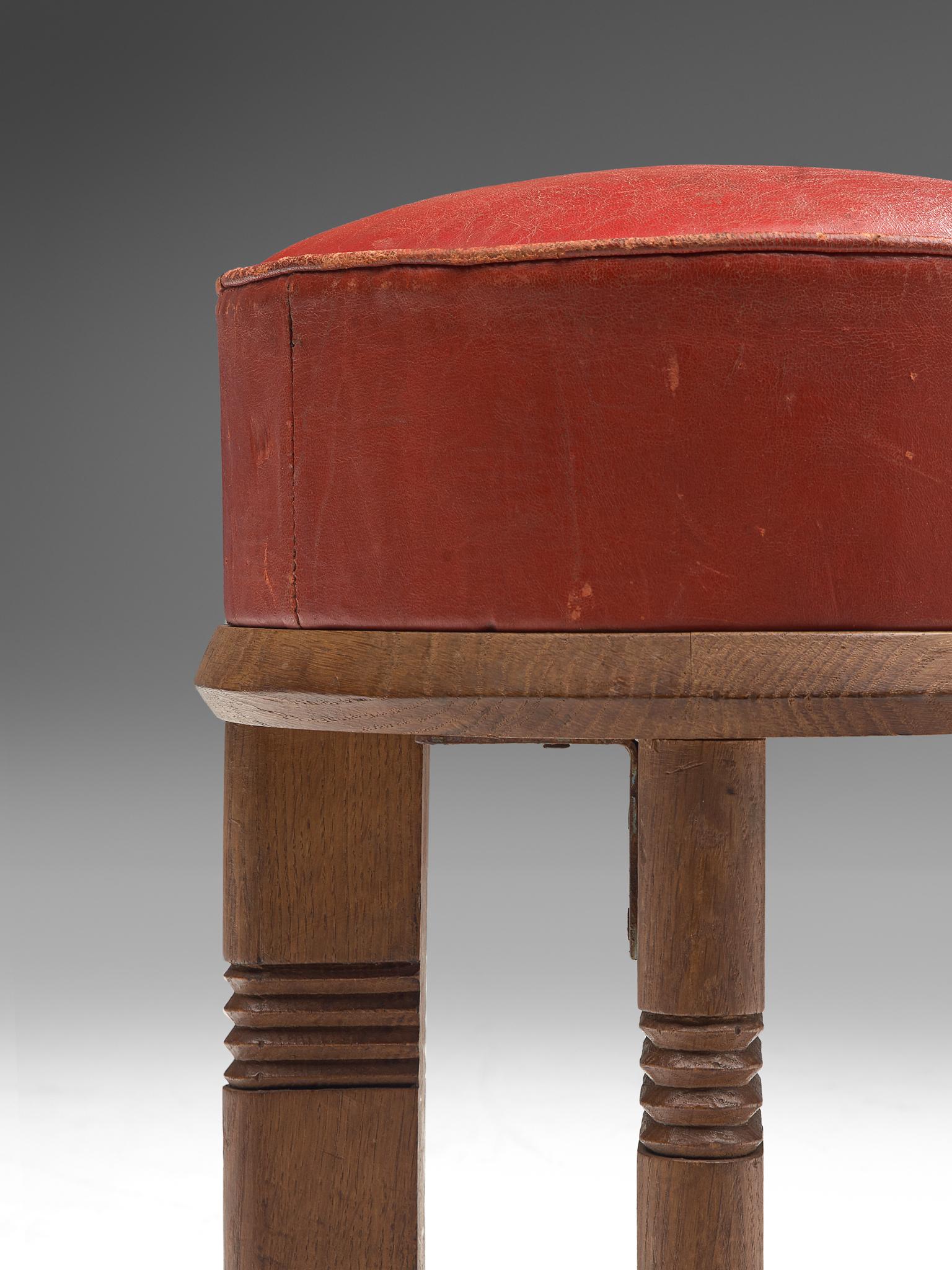 Charles Dudouyt Two Stools in Red Leather 2