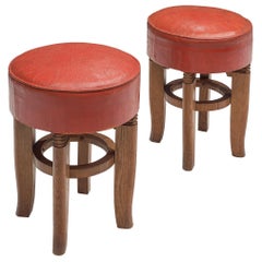 Charles Dudouyt Two Stools in Red Leather