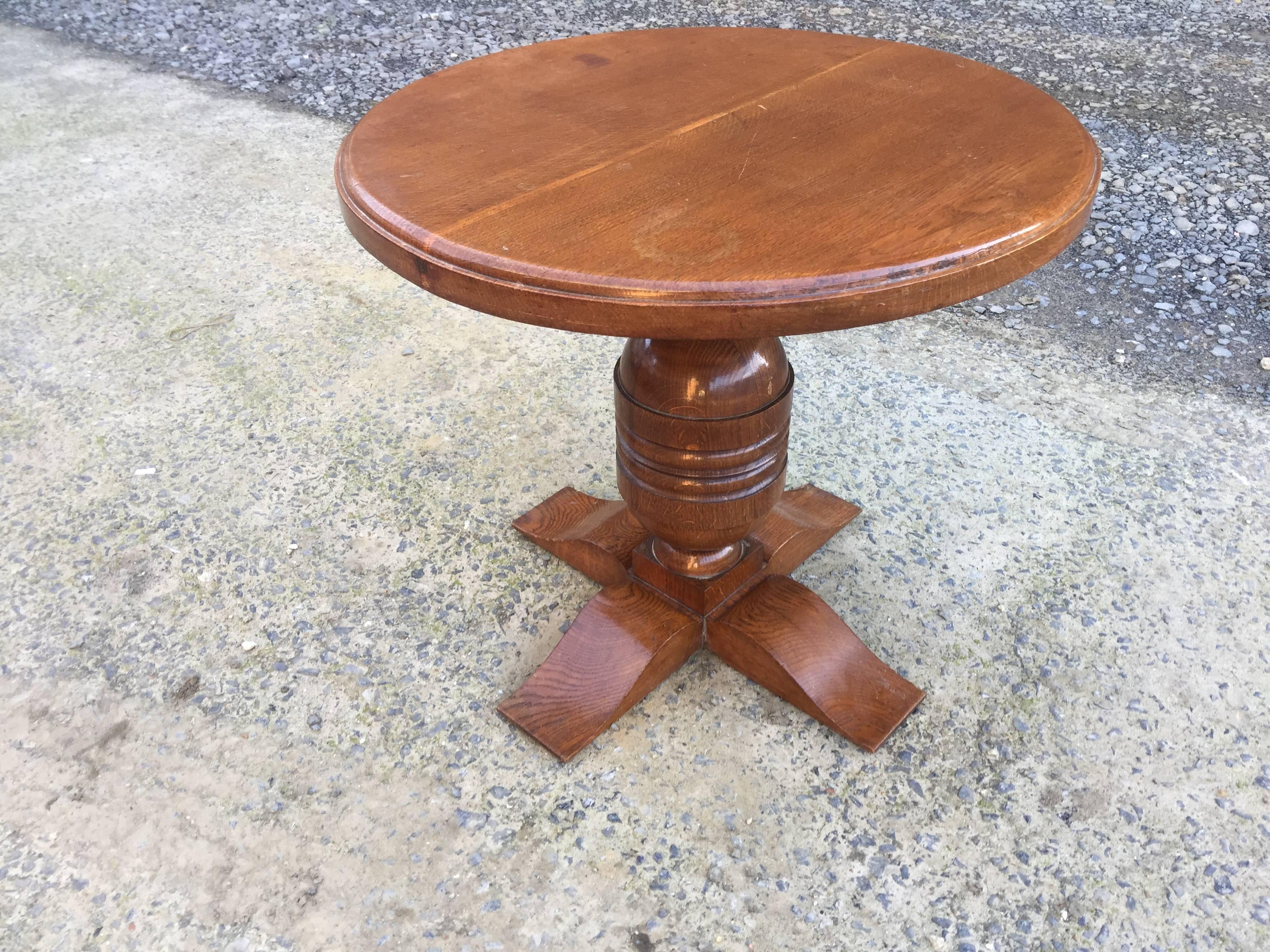 French Charles Dudouyt, Art Deco Oak Gueridon, Signed, circa 1940 For Sale