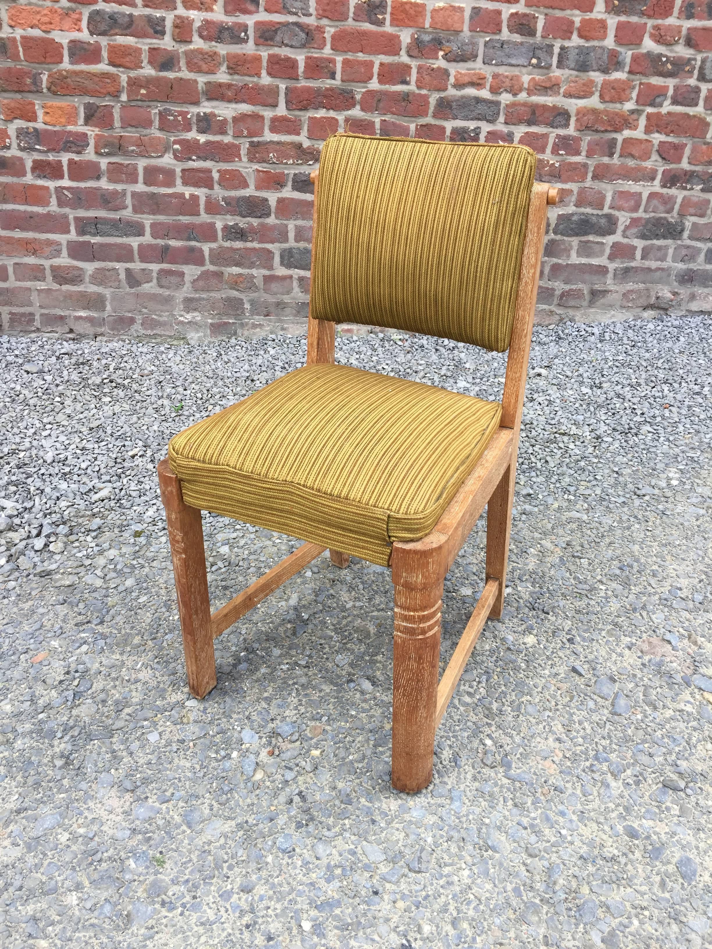 Charles Dudouyt, Set of Six Oak and Velvet Chairs, circa 1940 1