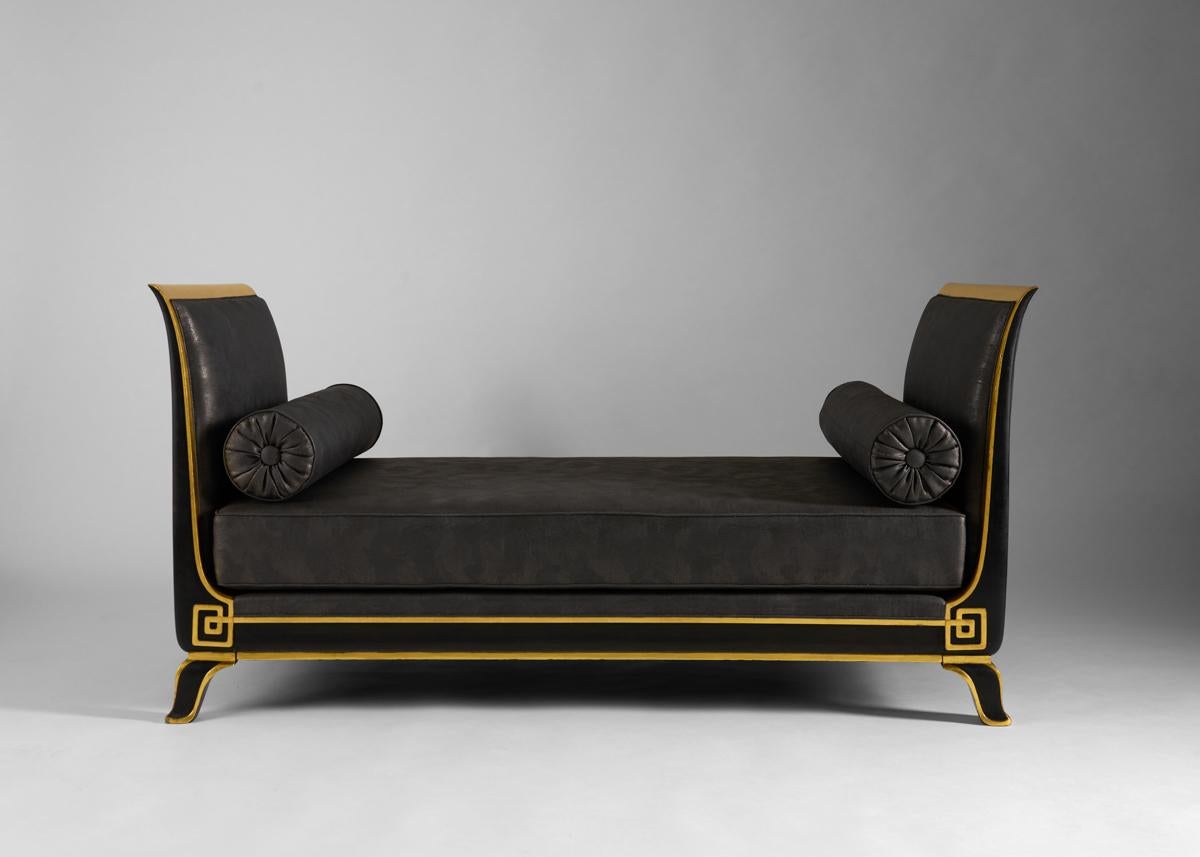 This neoclassical daybed by the renowned Michel Duffet, who was chosen to create the French Pavilion at the 1939 World's Fair, is an early example of his fine output, dating from the end of WWI. Playful, geometric details emphasize the supple curves