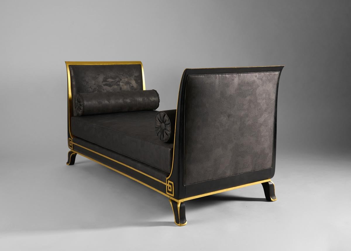 Art Deco Charles Dufet, Gilt-Wood, Upholstered, Neoclassical Daybed, France, 1918 For Sale