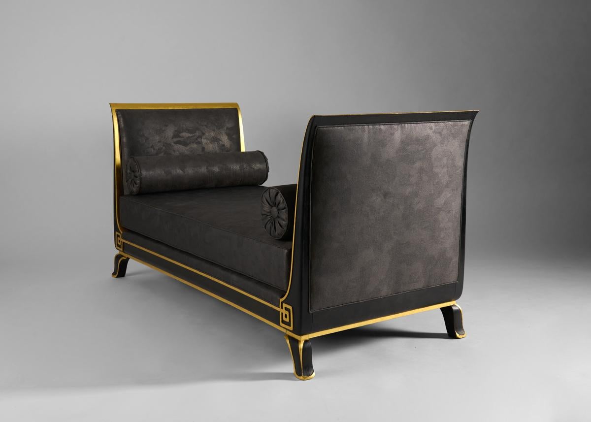 Art Deco Charles Duffet, Gilt-Wood, Upholstered, Neoclassical Daybed, France, 1918 For Sale