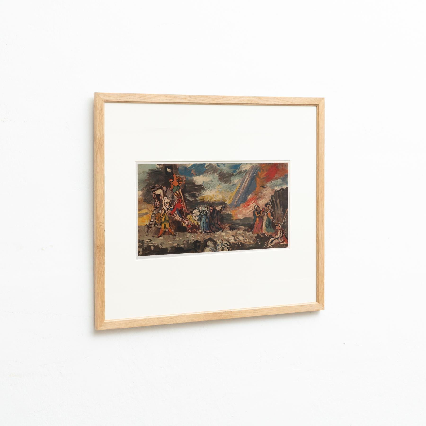Modern Charles Dufresne Framed 'Descente de Croix' Lithography, circa 1971 For Sale