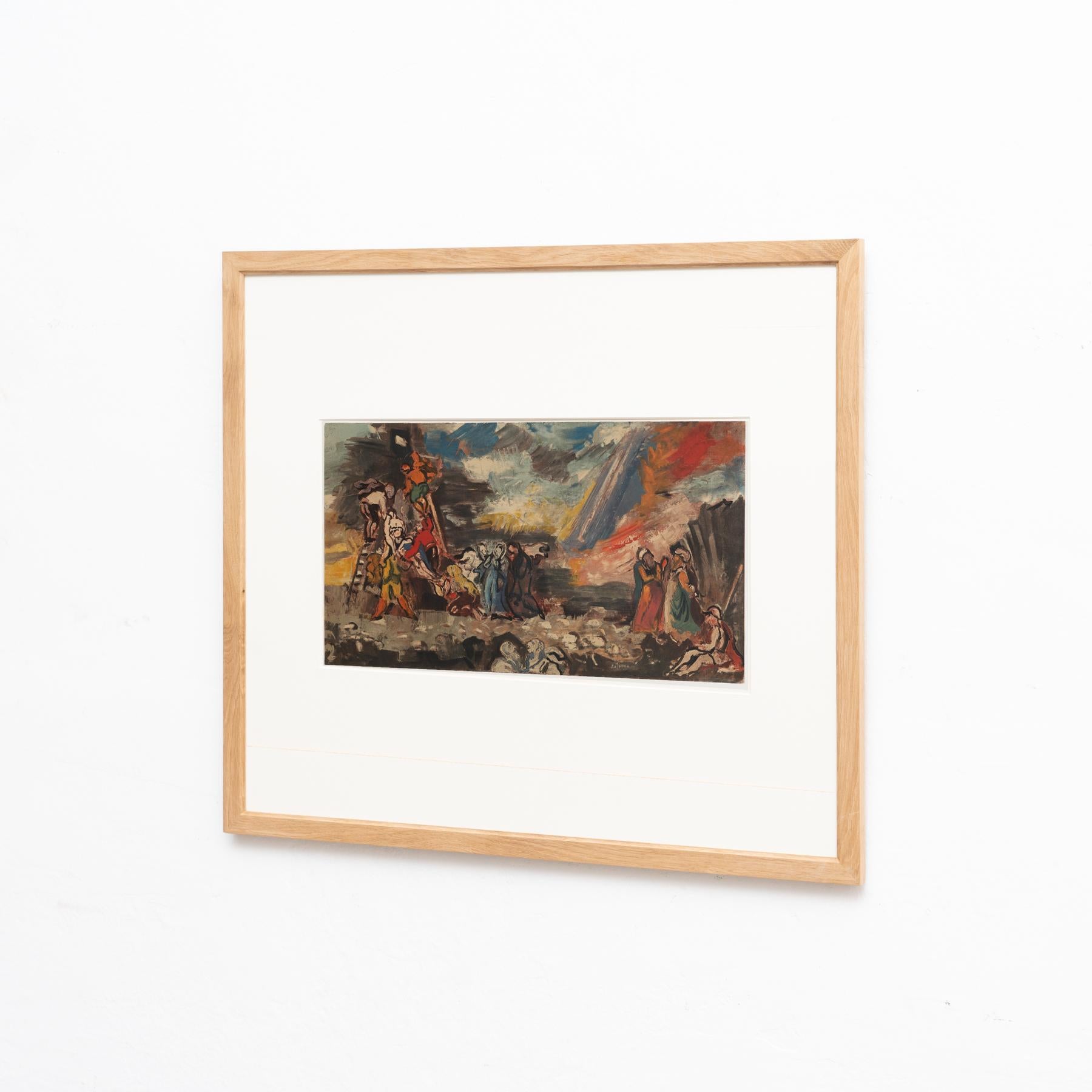 French Charles Dufresne Framed 'Descente de Croix' Lithography, circa 1971 For Sale