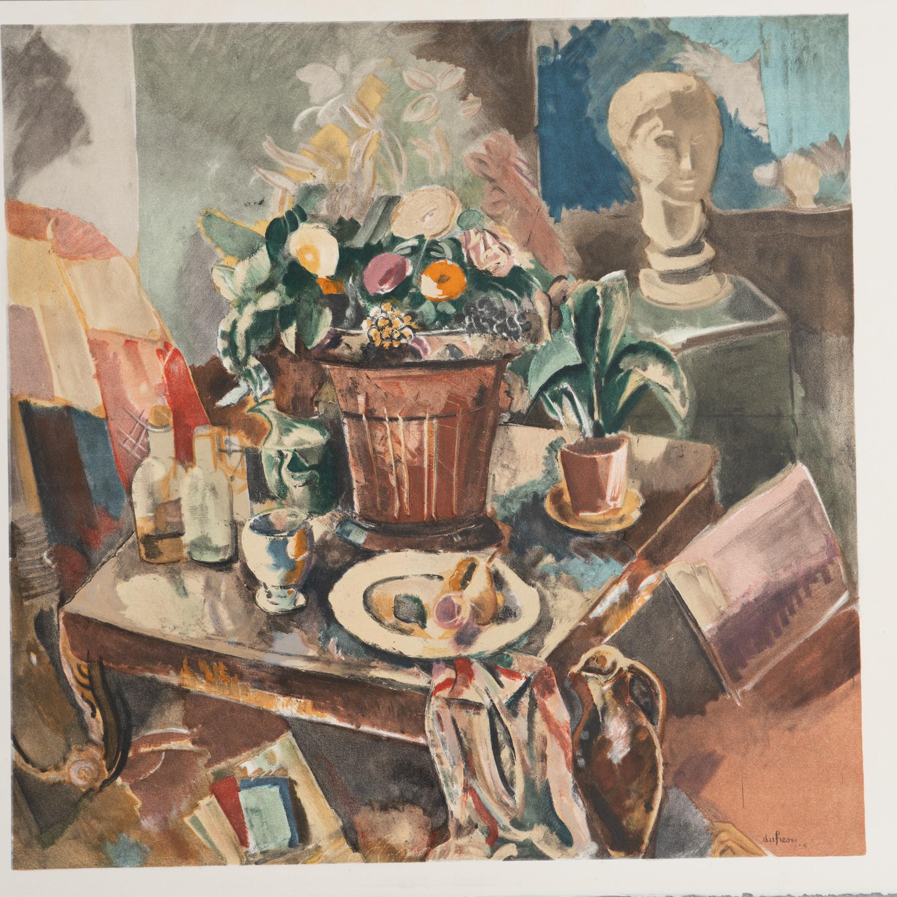 Charles Dufresne Framed 'Nature Morte Au Pot De Fleurs' Lithography, circa 1971 In Good Condition For Sale In Barcelona, Barcelona
