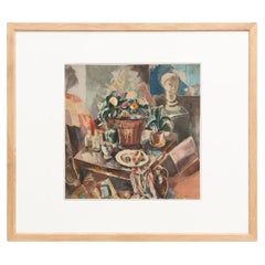 Lithographie « Nature Morte Au Pot De Fleurs » encadrée de Charles Dufresne, vers 1971