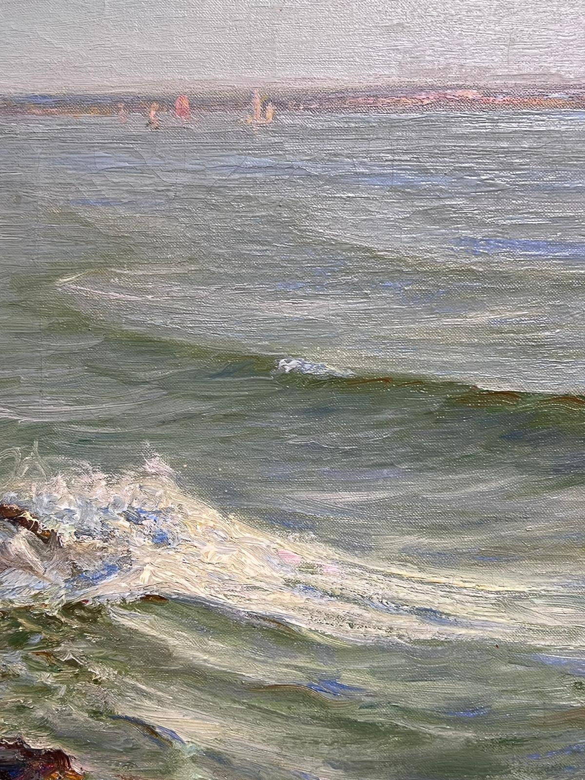 Shimmering Sea Englisches Ölgemälde „Rolling Waves Barnstable Bay“, signiert, 1920er Jahre im Angebot 1
