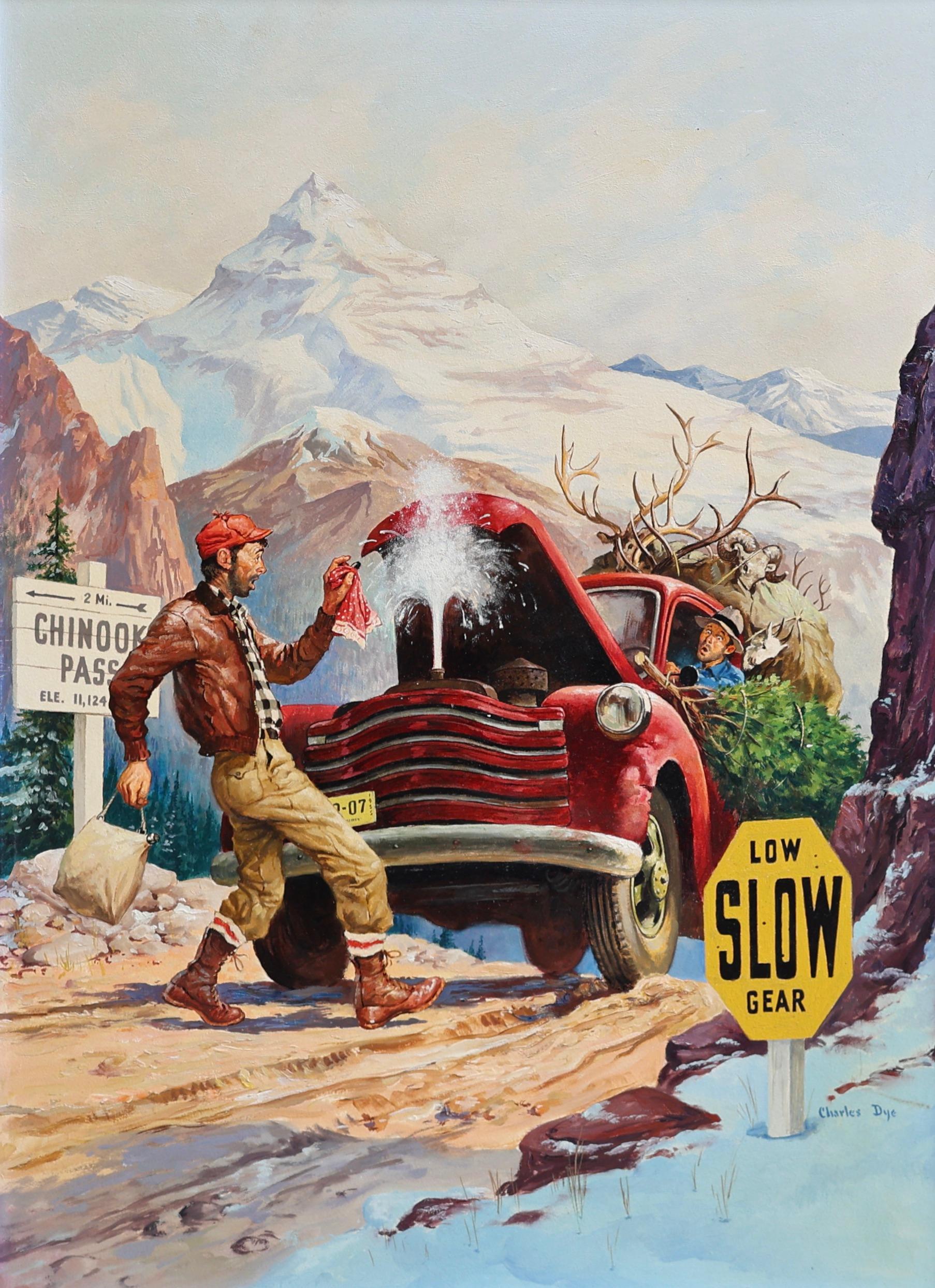 Charles Dye Figurative Painting – Chinook Pass, Zeitschriftenumschlag für Outdoor Life