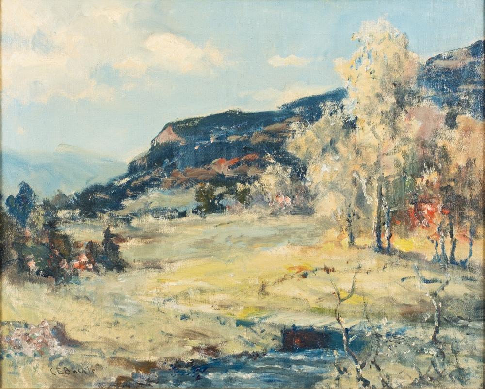 Pintura al óleo original impresionista americana El arroyo en primavera, enmarcada - Painting de Charles E. Buckler