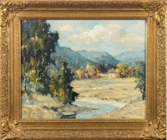 Vintage American Impressionist Original Oil Painting The Valley in Spring, framed