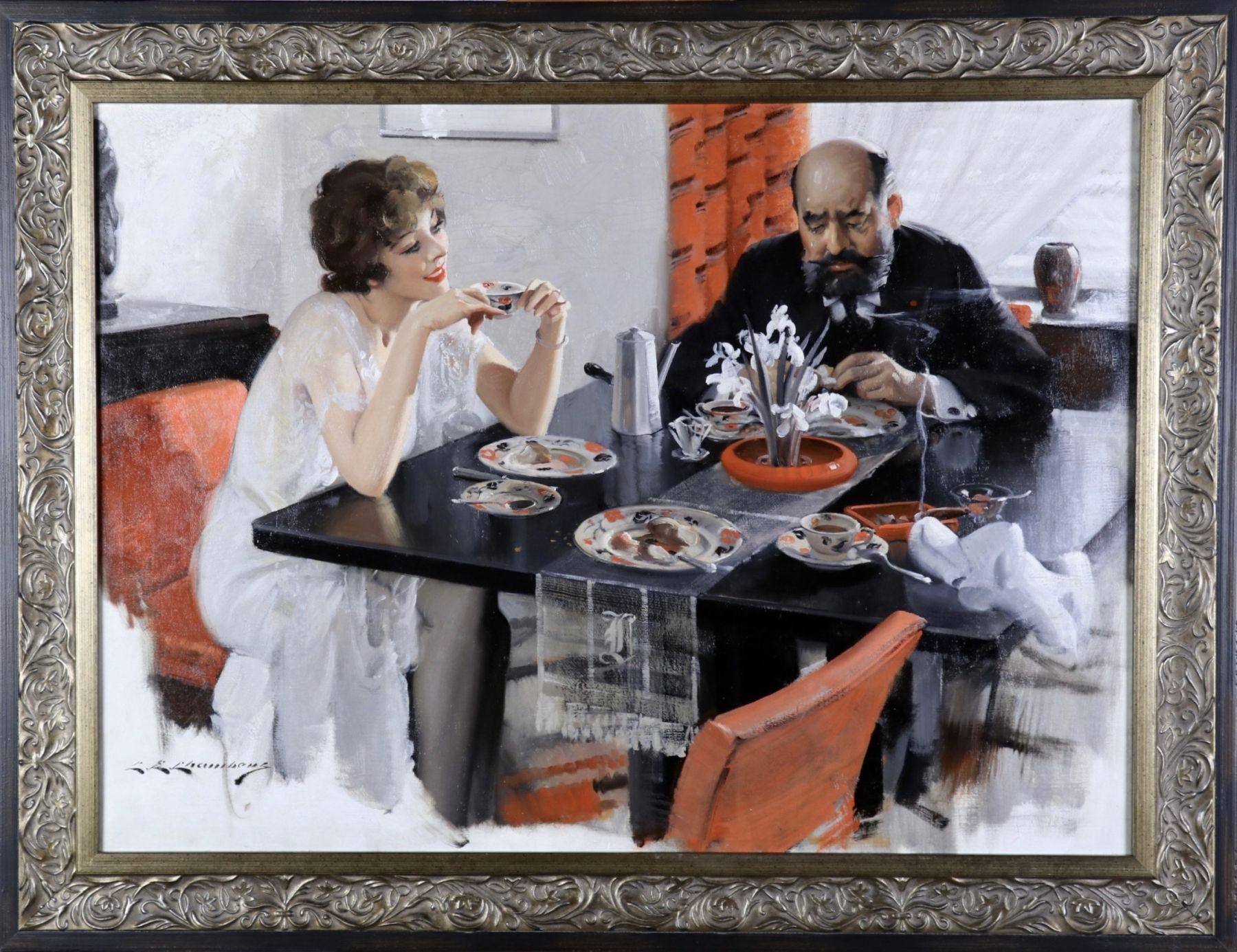 At the Table - Painting by Charles E. Chambers