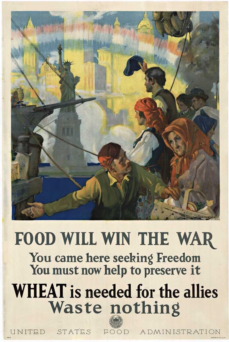 Affiche originale de la première guerre mondiale intitulée « Food Will Win The War » (La nourriture va gagner la guerre)