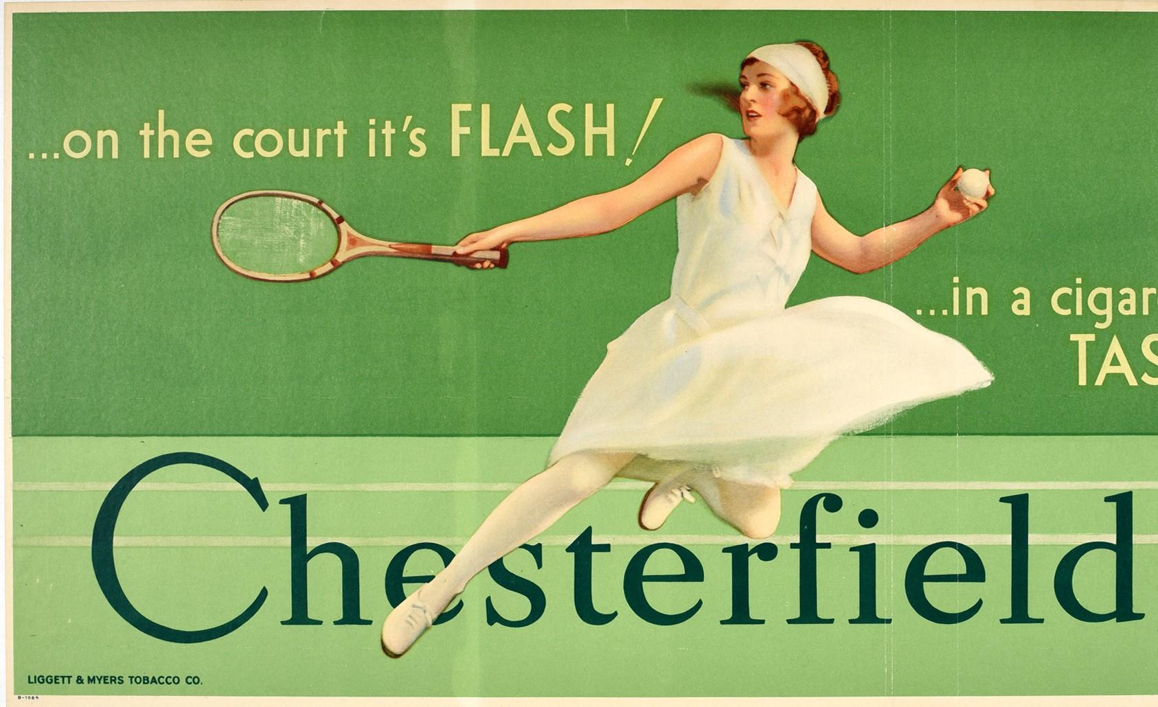 Affiche publicitaire originale vintage pour les cigares Chesterfield - Tennis Flash ! Un goût raffiné ! - Print de Charles E. Chambers