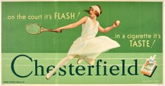 Original Antique Chesterfield Cigarettes Advertising Poster Tennis Flash! Taste!