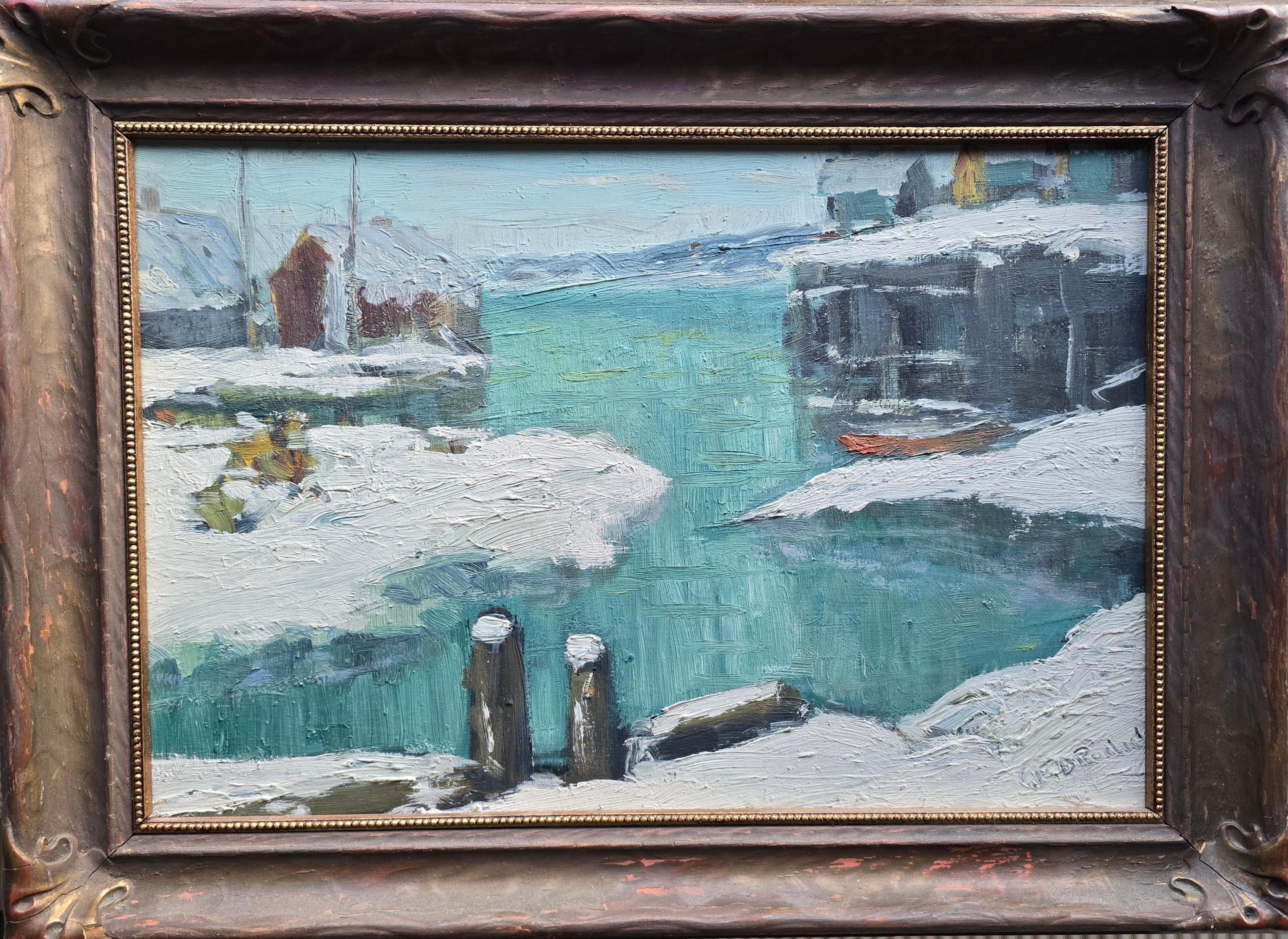 Maine Harbor, Winter – Painting von Charles E. Duncan Rodick