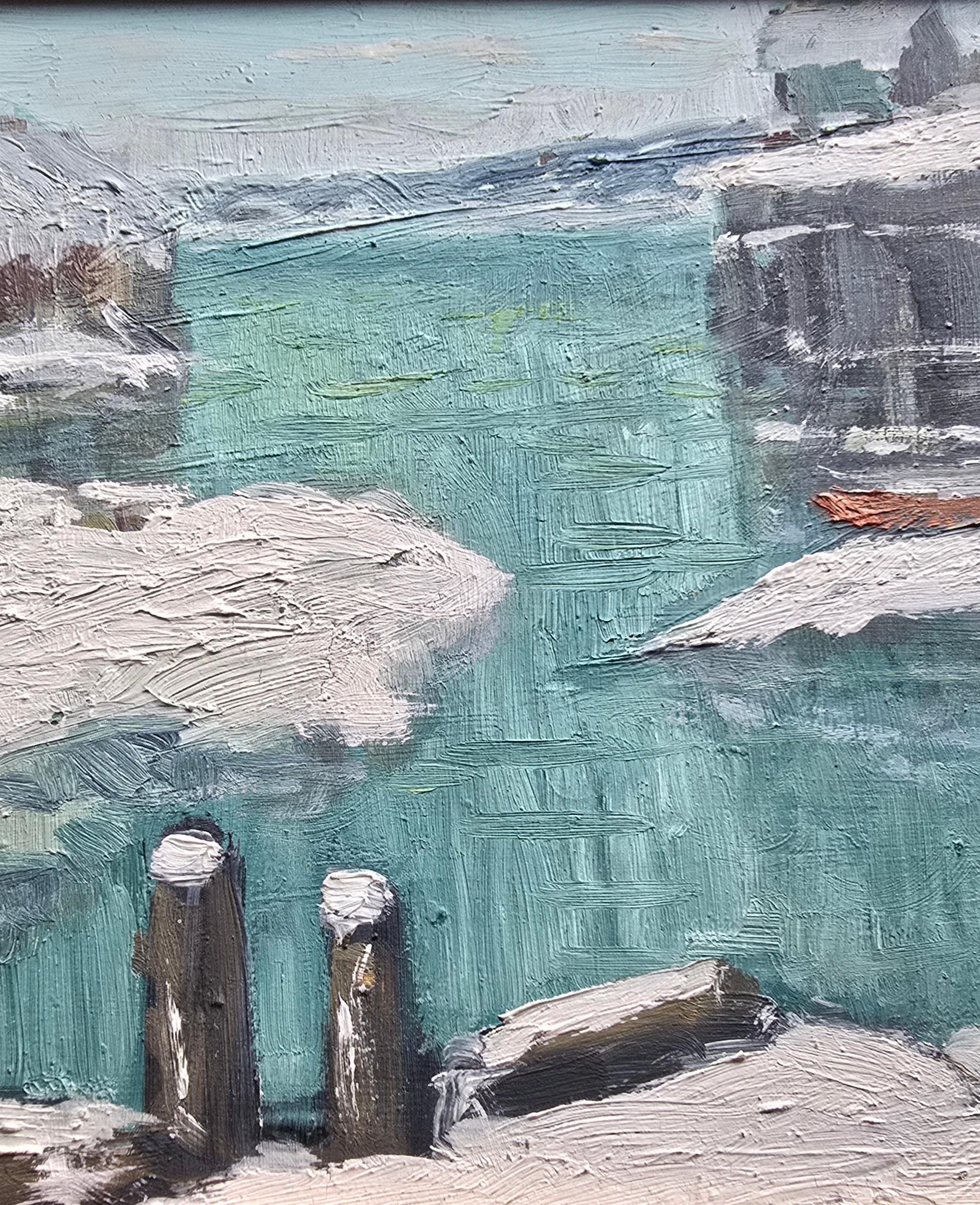 Maine Harbor, Winter (Blau), Landscape Painting, von Charles E. Duncan Rodick