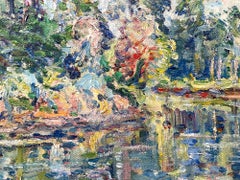 "Bend on the River" Peinture à l'huile impressionniste colorée du 20e siècle sur toile