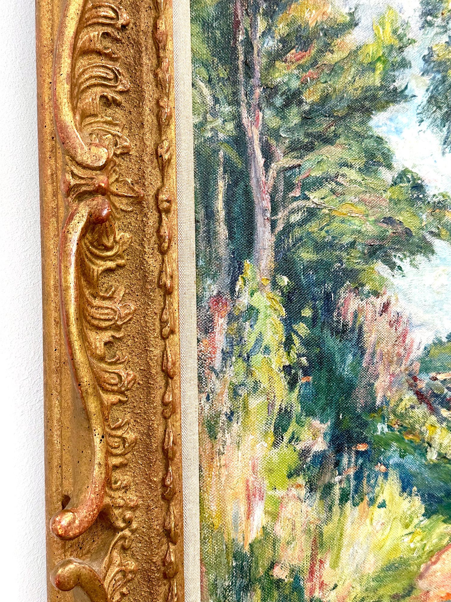 « On the Forest's Edge », peinture à l'huile impressionniste de paysage luxuriant sur toile encadrée en vente 6