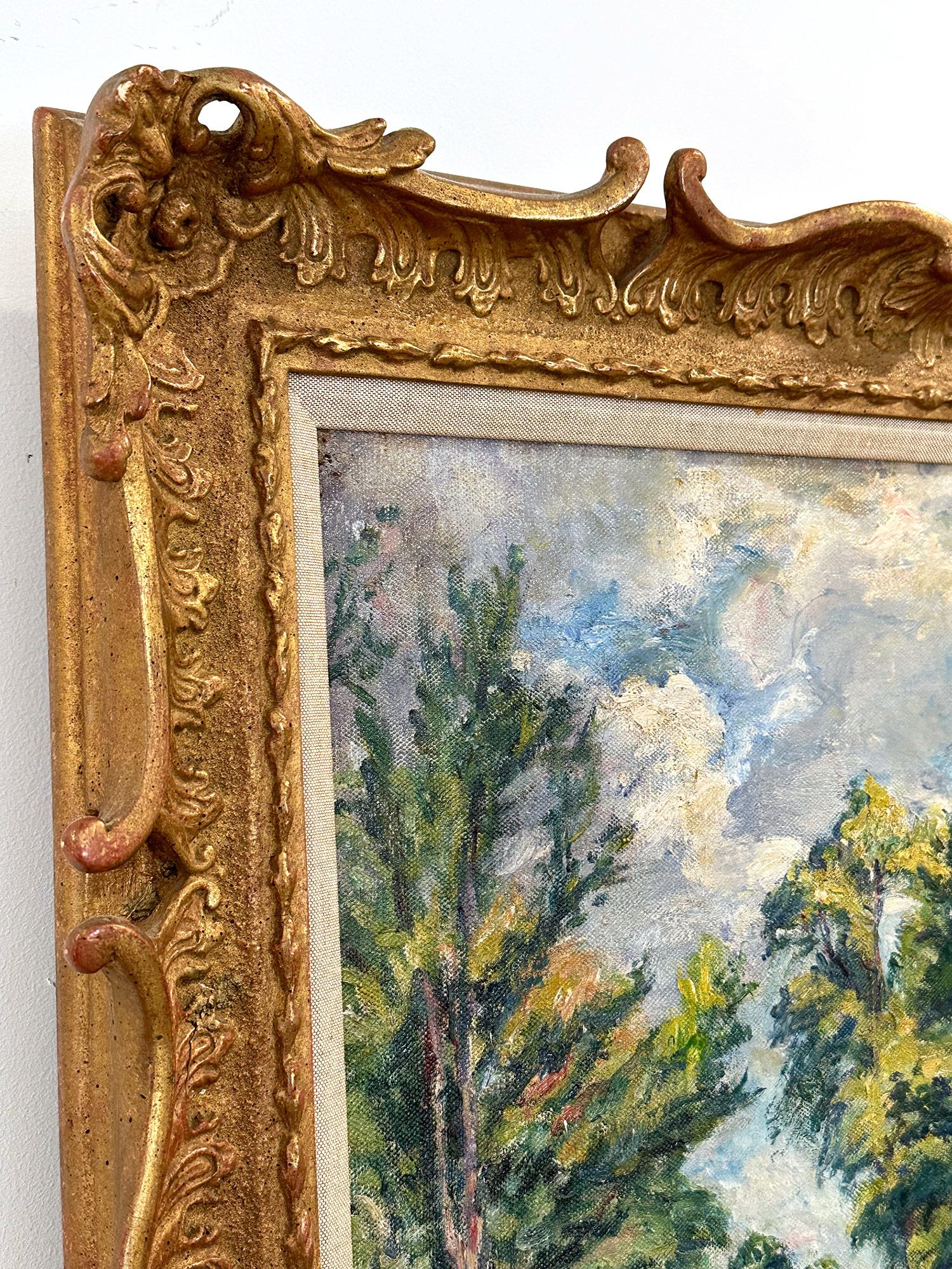 « On the Forest's Edge », peinture à l'huile impressionniste de paysage luxuriant sur toile encadrée en vente 7