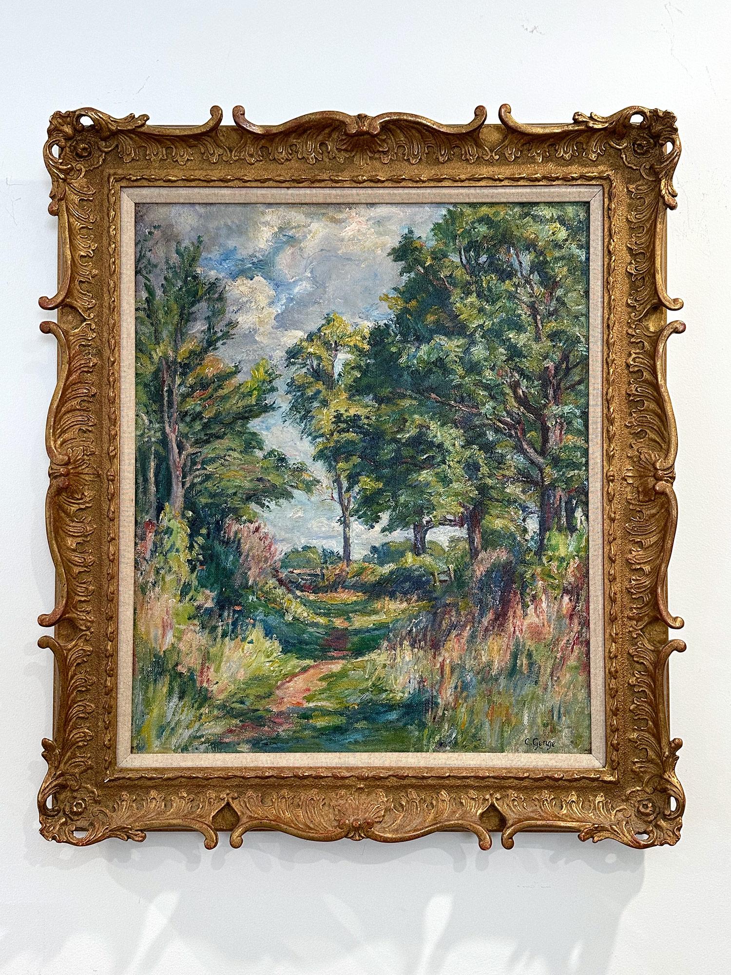 « On the Forest's Edge », peinture à l'huile impressionniste de paysage luxuriant sur toile encadrée en vente 8