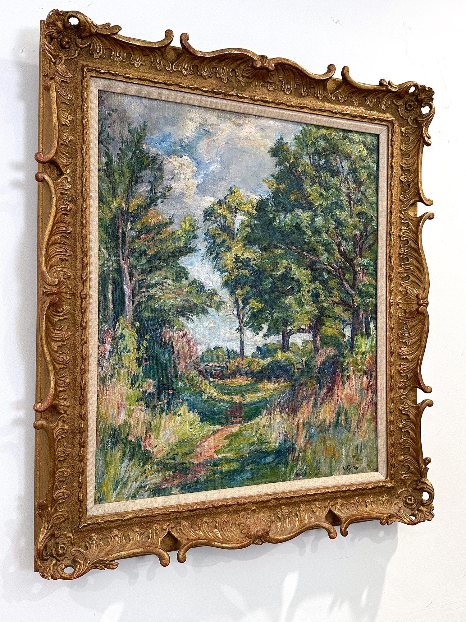 « On the Forest's Edge », peinture à l'huile impressionniste de paysage luxuriant sur toile encadrée en vente 9