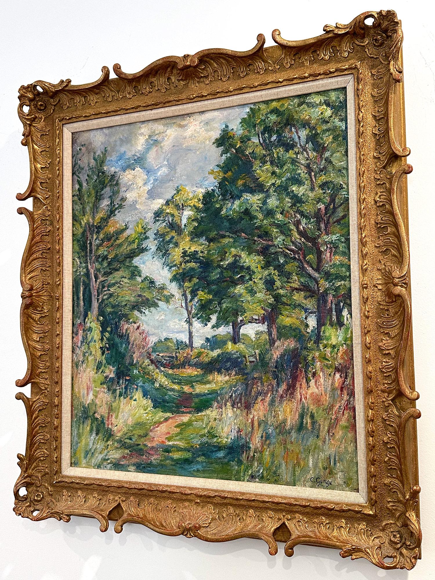 « On the Forest's Edge », peinture à l'huile impressionniste de paysage luxuriant sur toile encadrée en vente 10