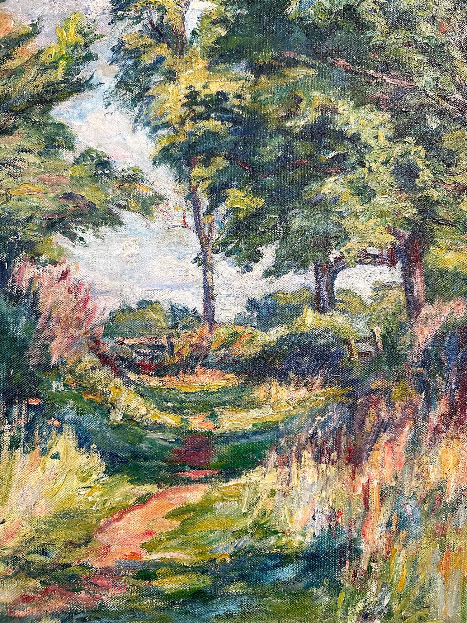« On the Forest's Edge », peinture à l'huile impressionniste de paysage luxuriant sur toile encadrée - Post-impressionnisme Painting par Charles E Genge